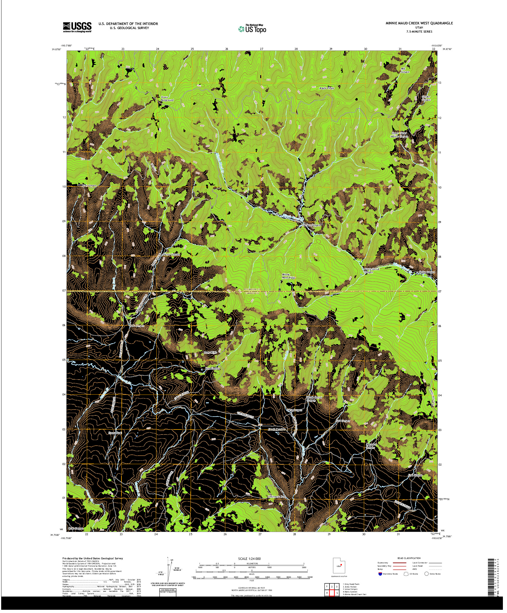 USGS US TOPO 7.5-MINUTE MAP FOR MINNIE MAUD CREEK WEST, UT 2020