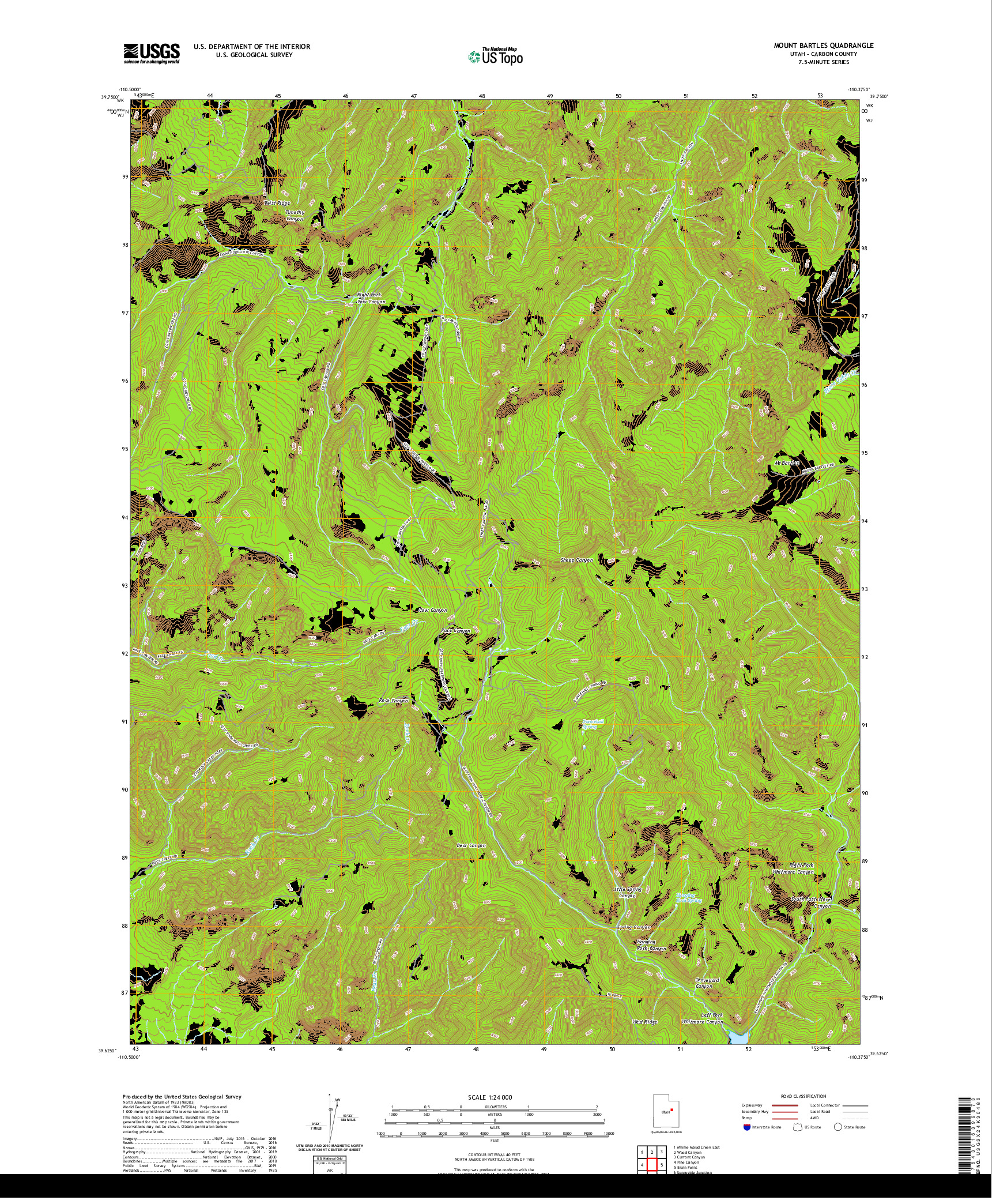 USGS US TOPO 7.5-MINUTE MAP FOR MOUNT BARTLES, UT 2020