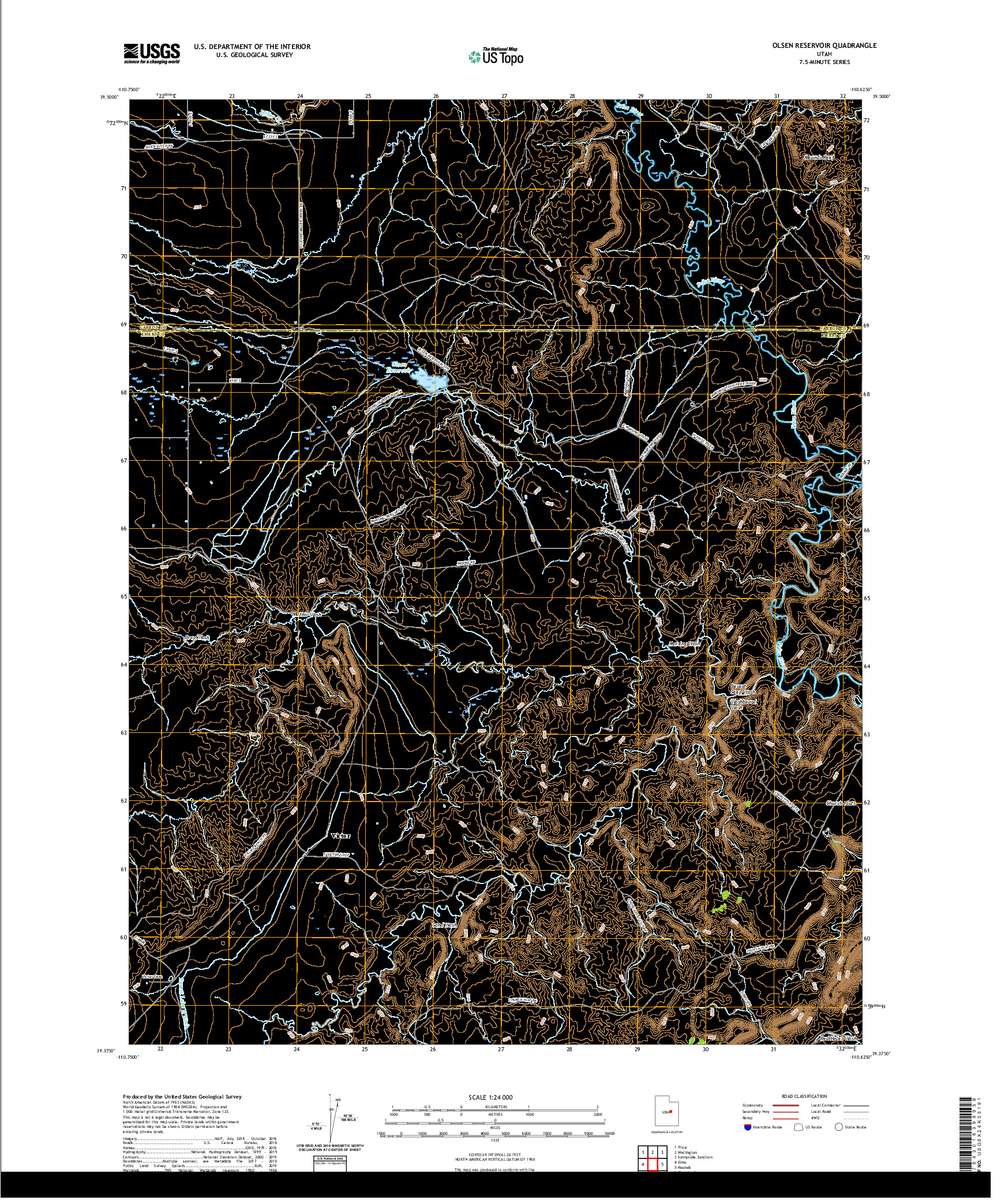 USGS US TOPO 7.5-MINUTE MAP FOR OLSEN RESERVOIR, UT 2020