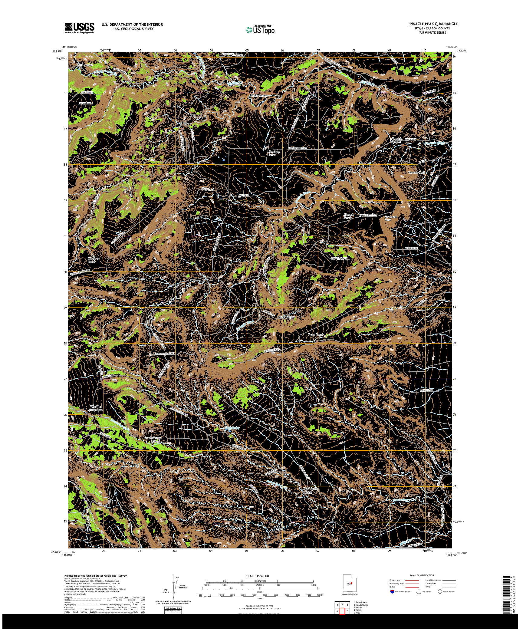 USGS US TOPO 7.5-MINUTE MAP FOR PINNACLE PEAK, UT 2020