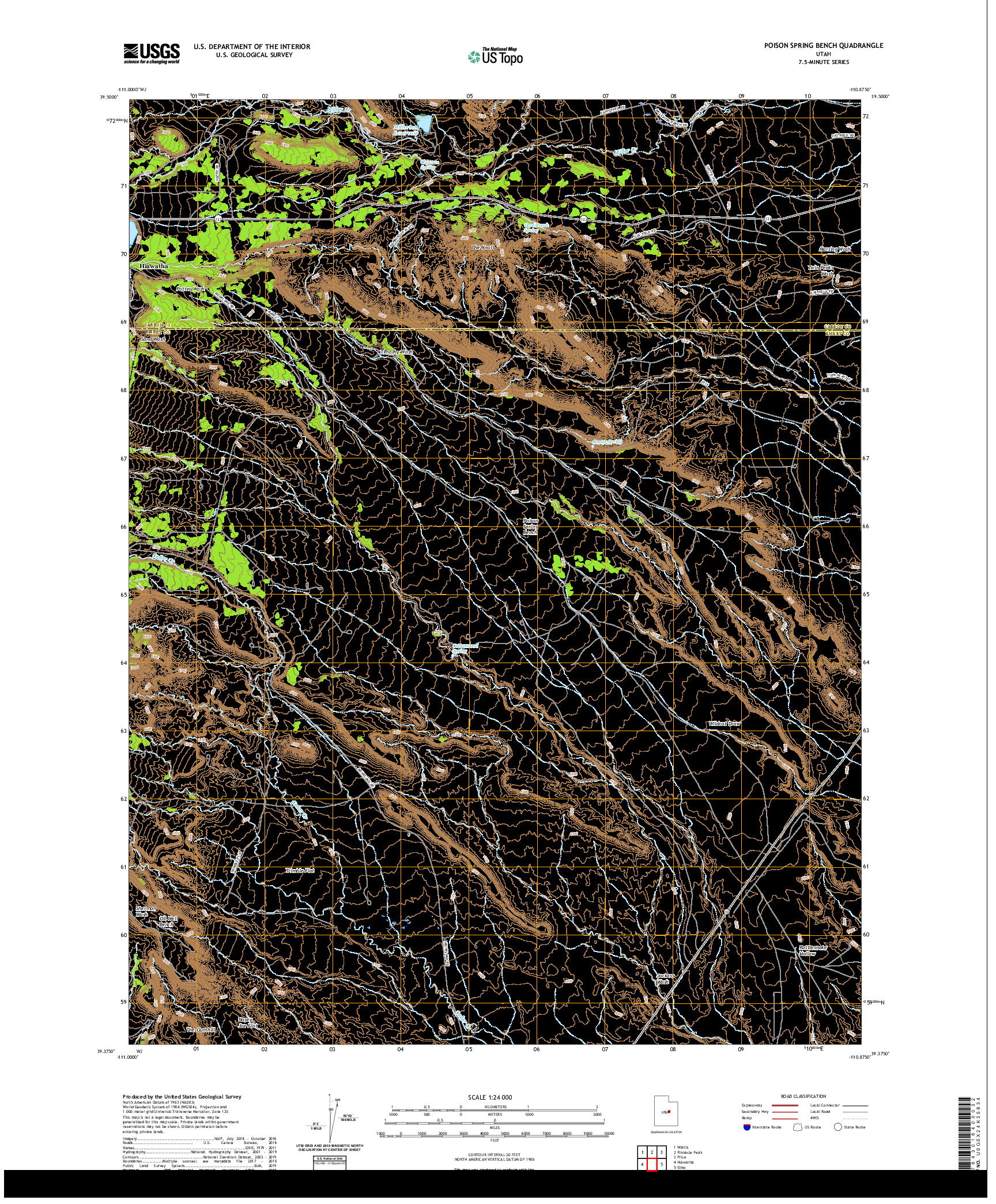 USGS US TOPO 7.5-MINUTE MAP FOR POISON SPRING BENCH, UT 2020