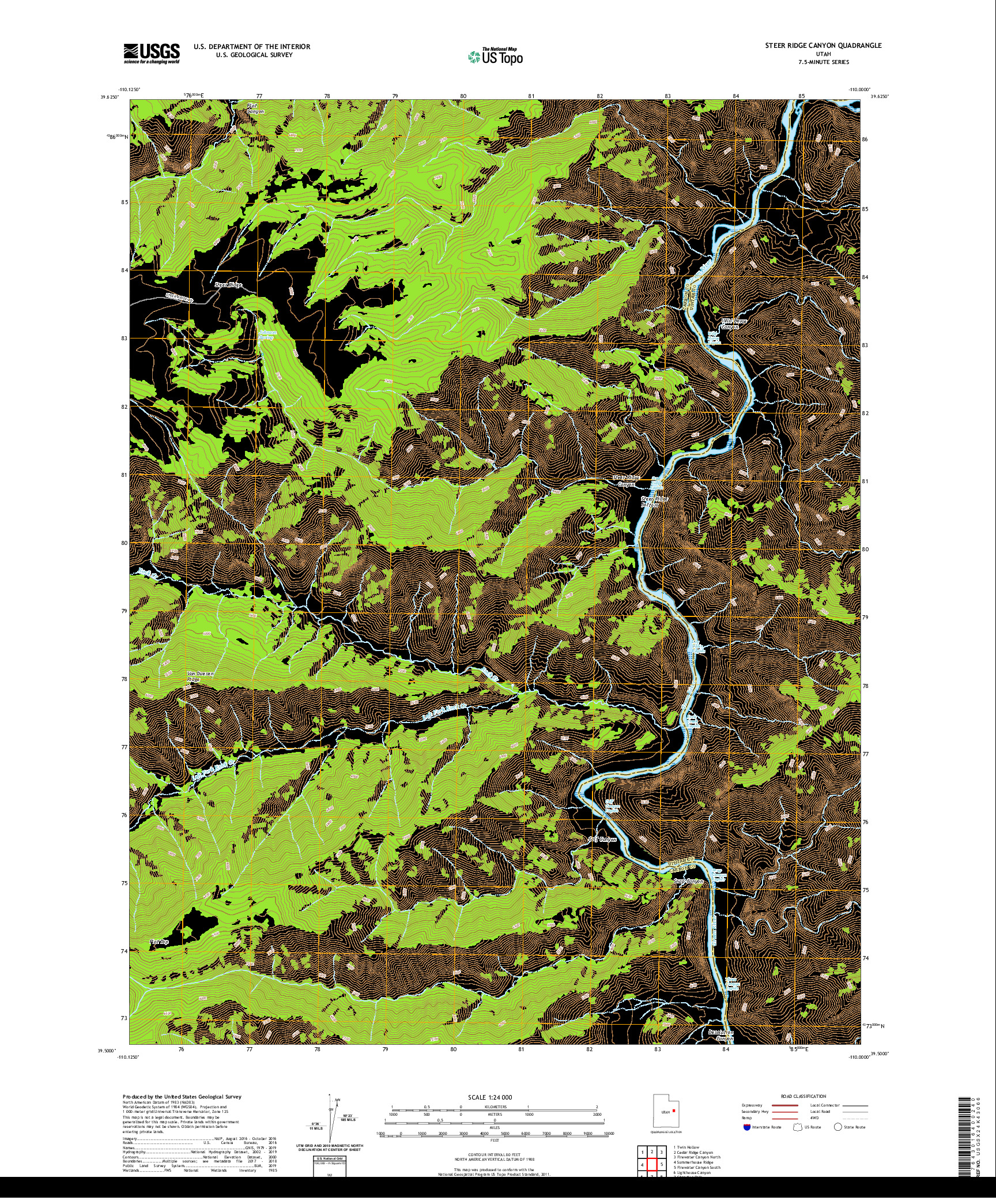USGS US TOPO 7.5-MINUTE MAP FOR STEER RIDGE CANYON, UT 2020