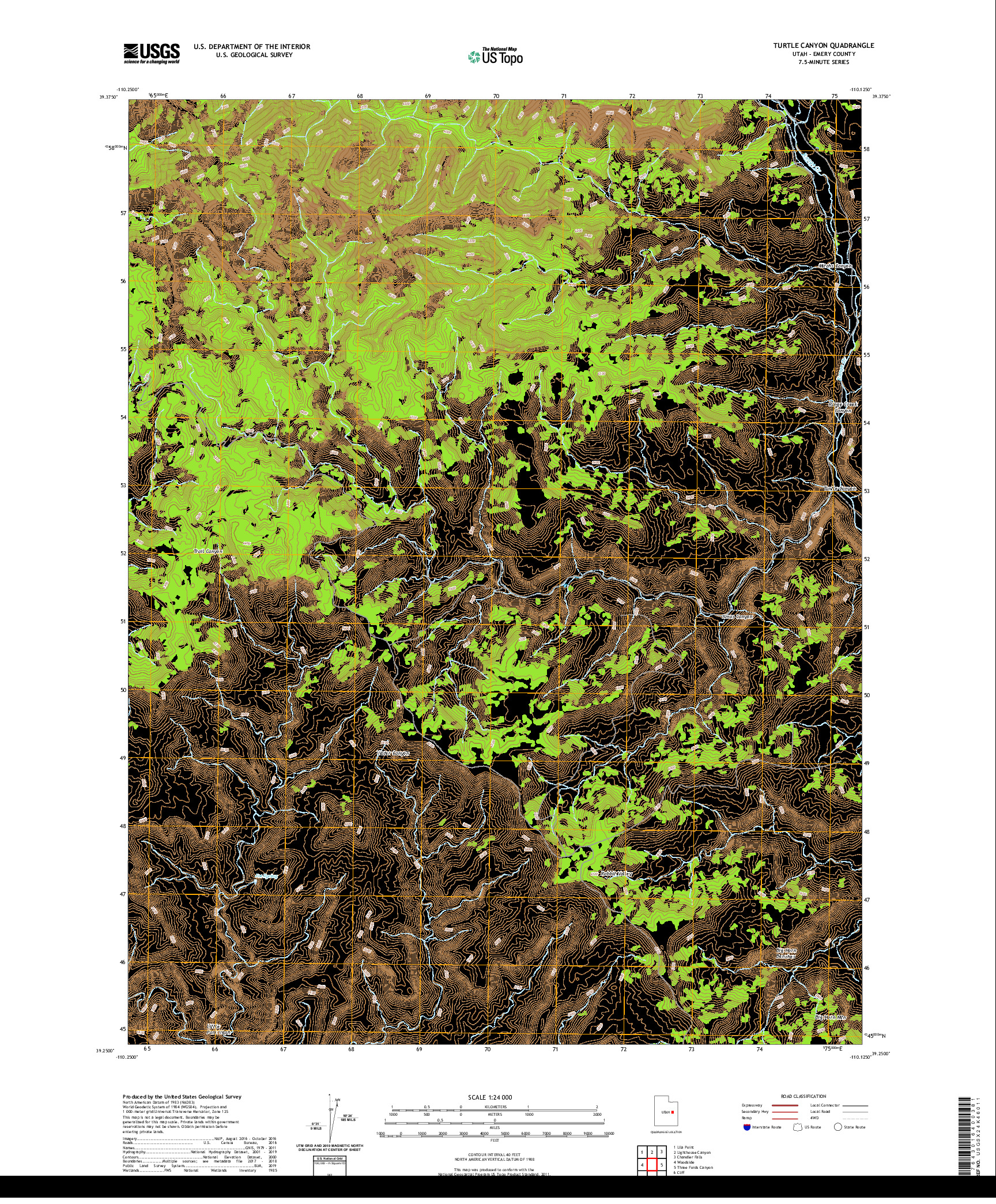 USGS US TOPO 7.5-MINUTE MAP FOR TURTLE CANYON, UT 2020