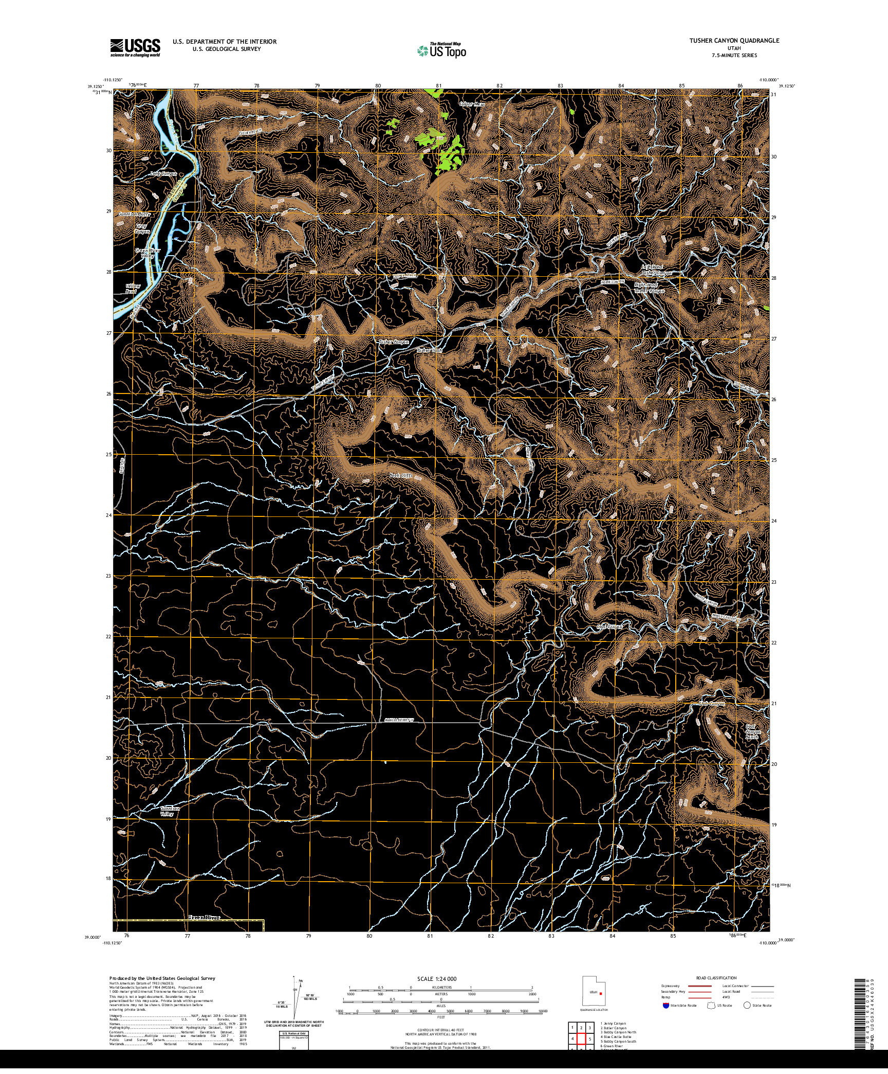 USGS US TOPO 7.5-MINUTE MAP FOR TUSHER CANYON, UT 2020
