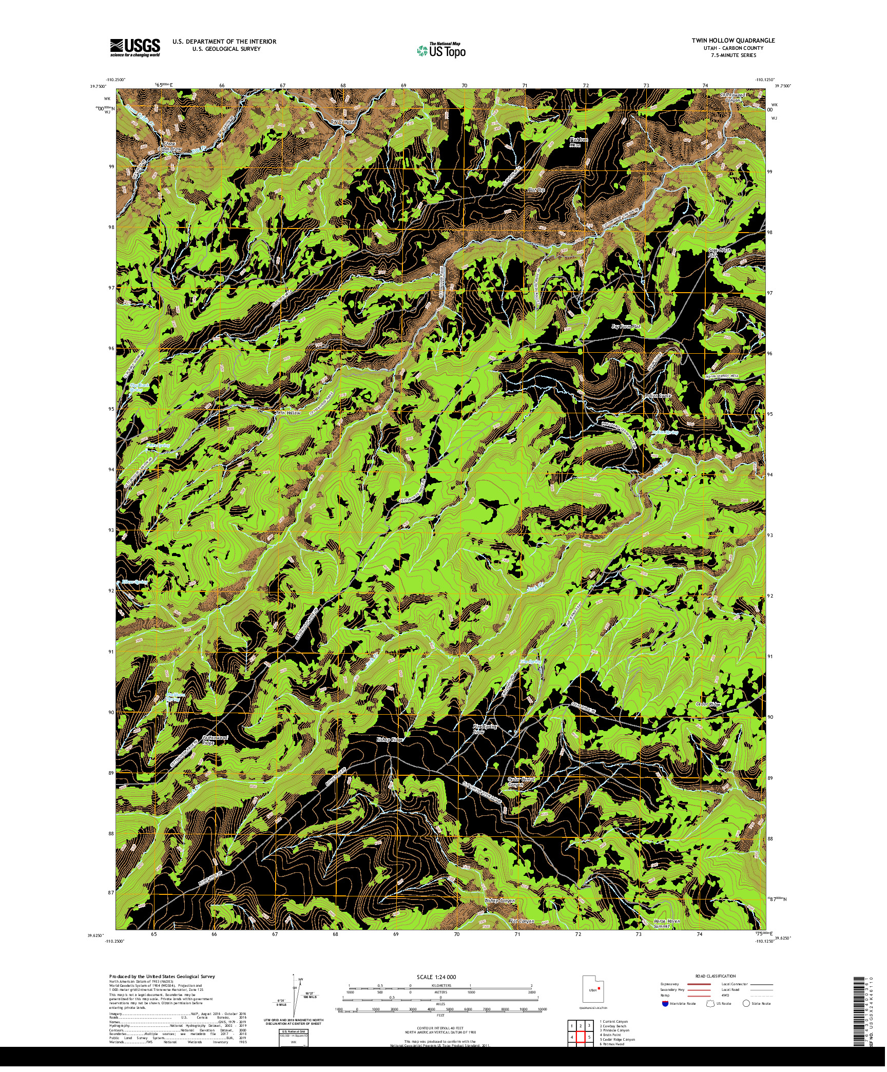 USGS US TOPO 7.5-MINUTE MAP FOR TWIN HOLLOW, UT 2020