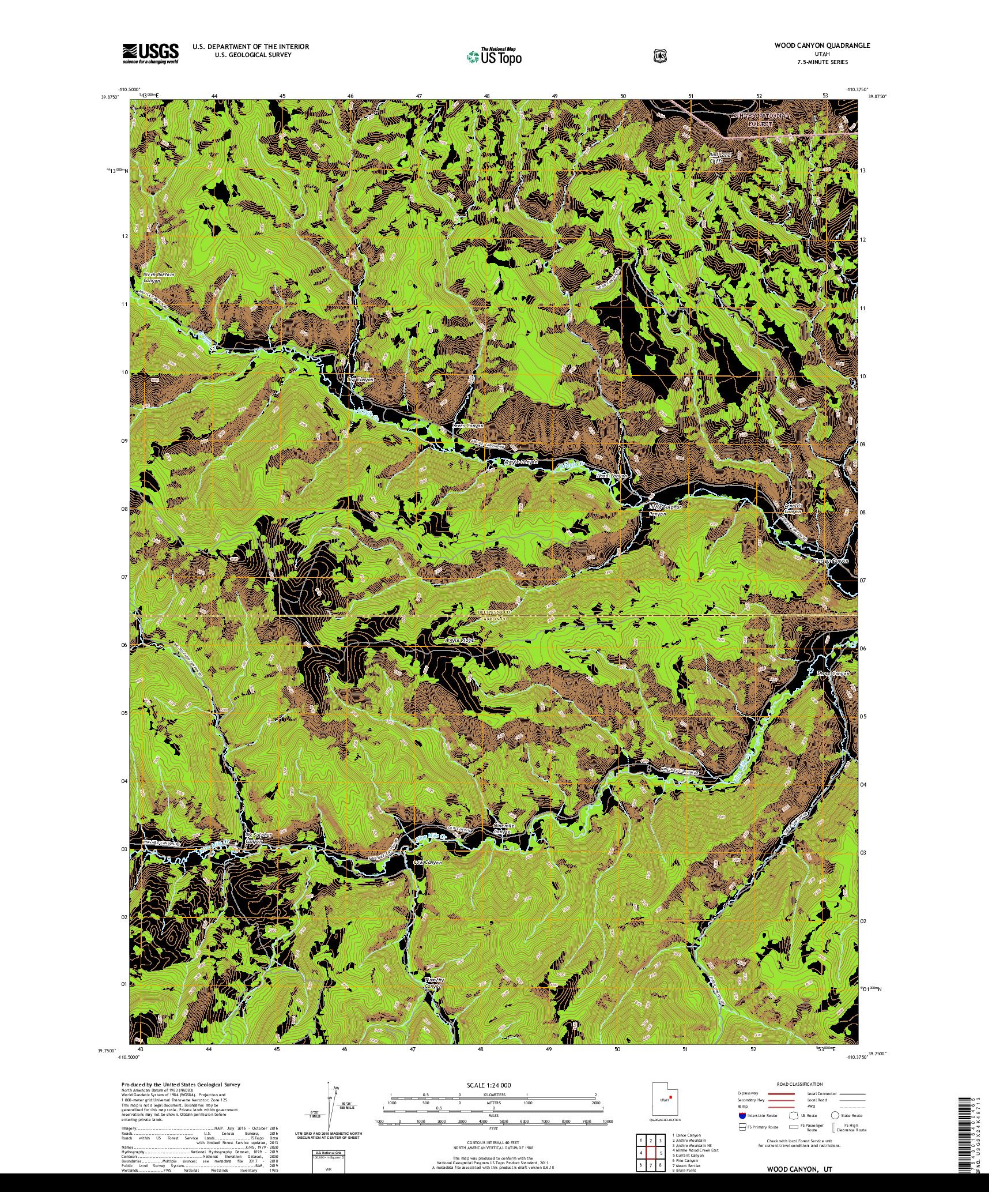 USGS US TOPO 7.5-MINUTE MAP FOR WOOD CANYON, UT 2020