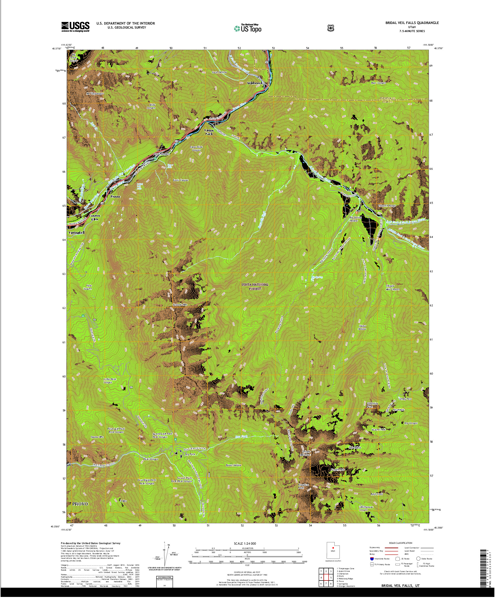 USGS US TOPO 7.5-MINUTE MAP FOR BRIDAL VEIL FALLS, UT 2020