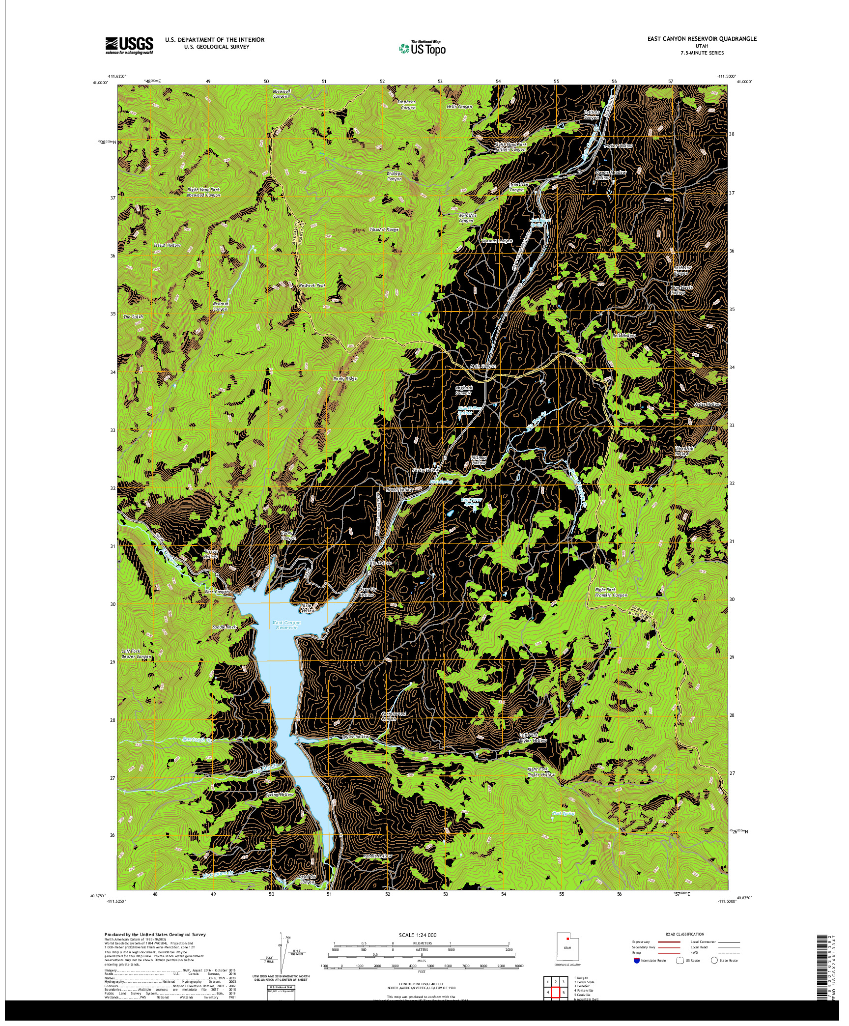 USGS US TOPO 7.5-MINUTE MAP FOR EAST CANYON RESERVOIR, UT 2020