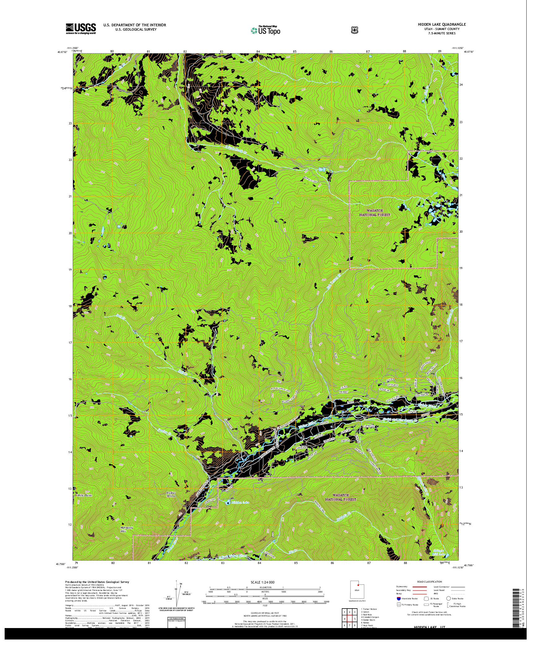USGS US TOPO 7.5-MINUTE MAP FOR HIDDEN LAKE, UT 2020