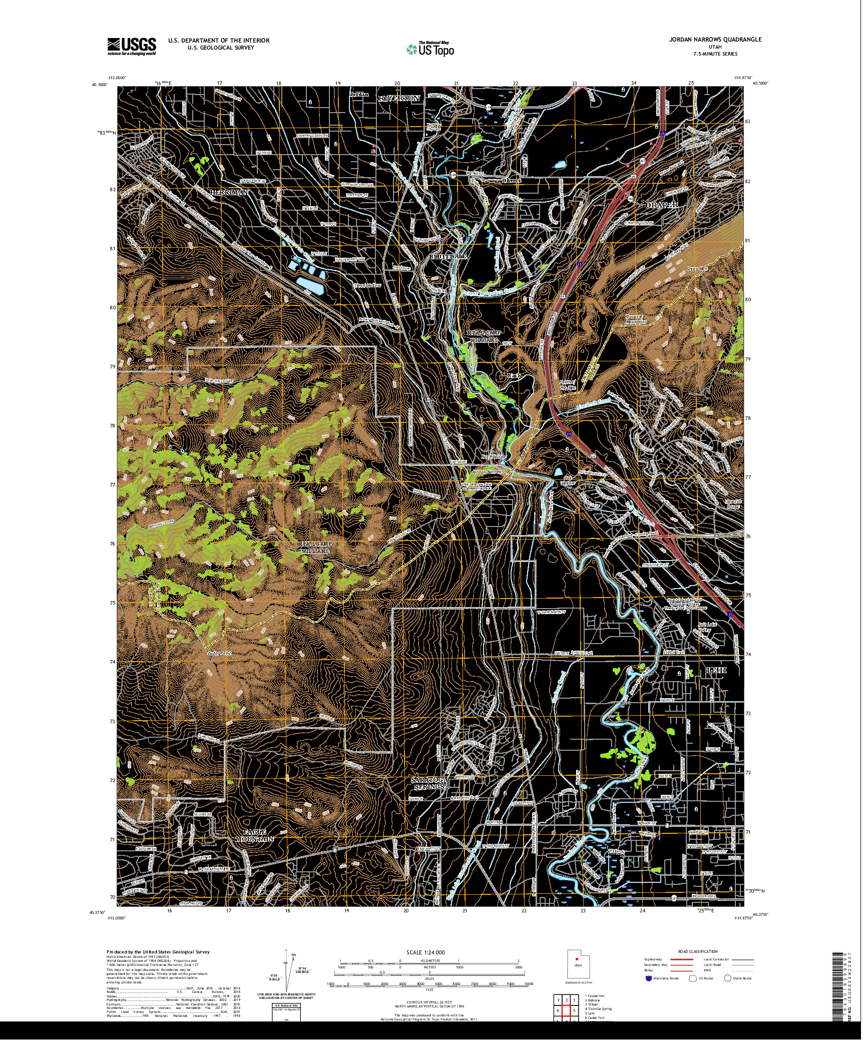 USGS US TOPO 7.5-MINUTE MAP FOR JORDAN NARROWS, UT 2020