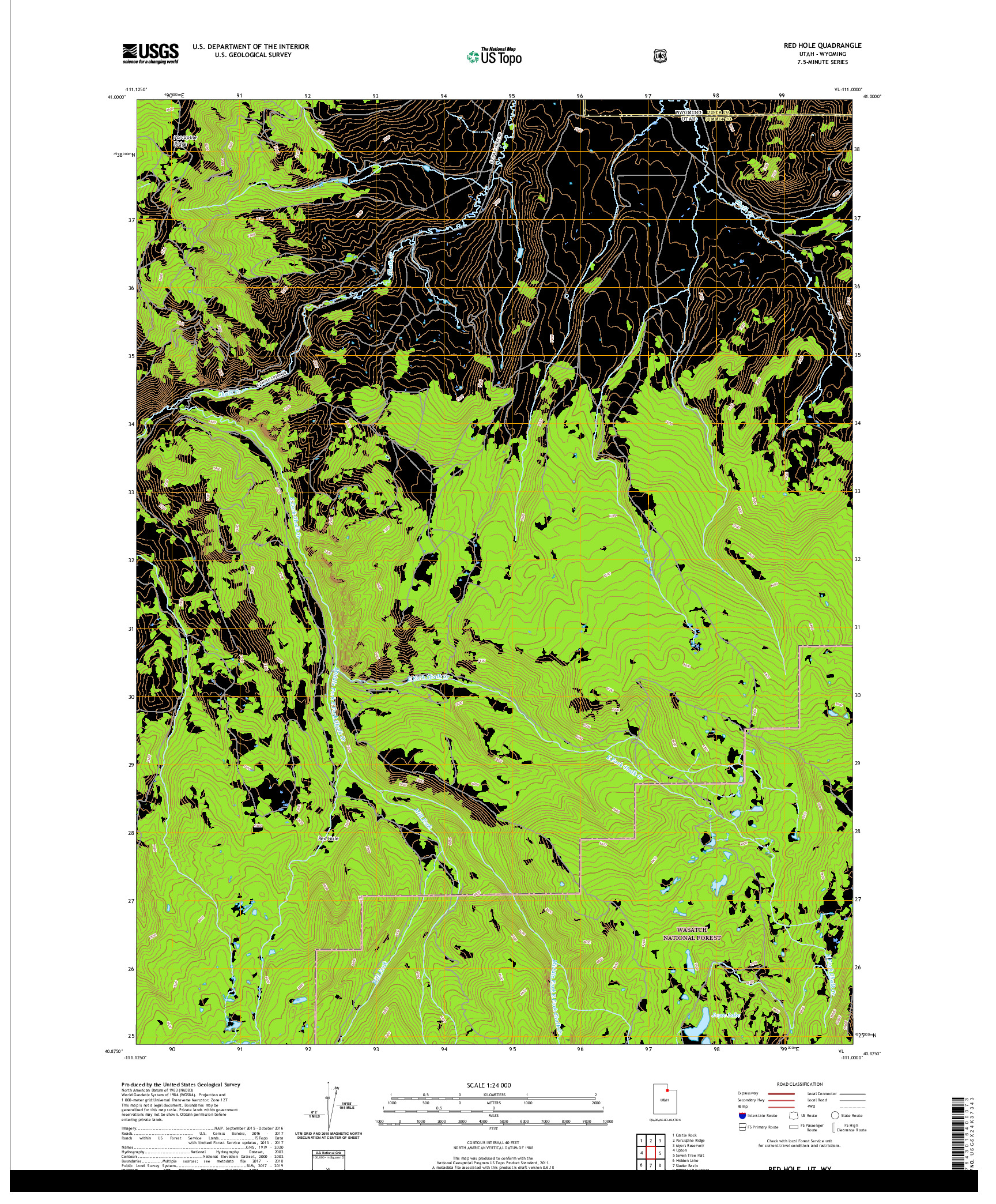 USGS US TOPO 7.5-MINUTE MAP FOR RED HOLE, UT,WY 2020
