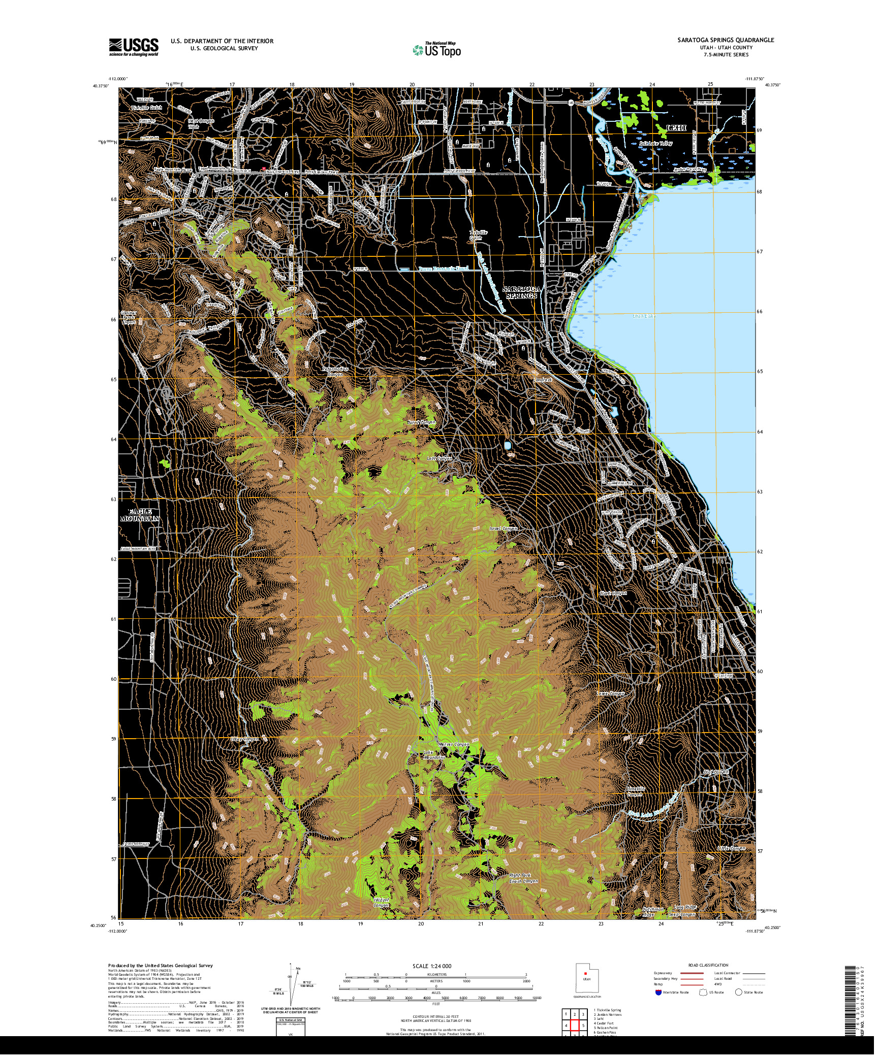 USGS US TOPO 7.5-MINUTE MAP FOR SARATOGA SPRINGS, UT 2020