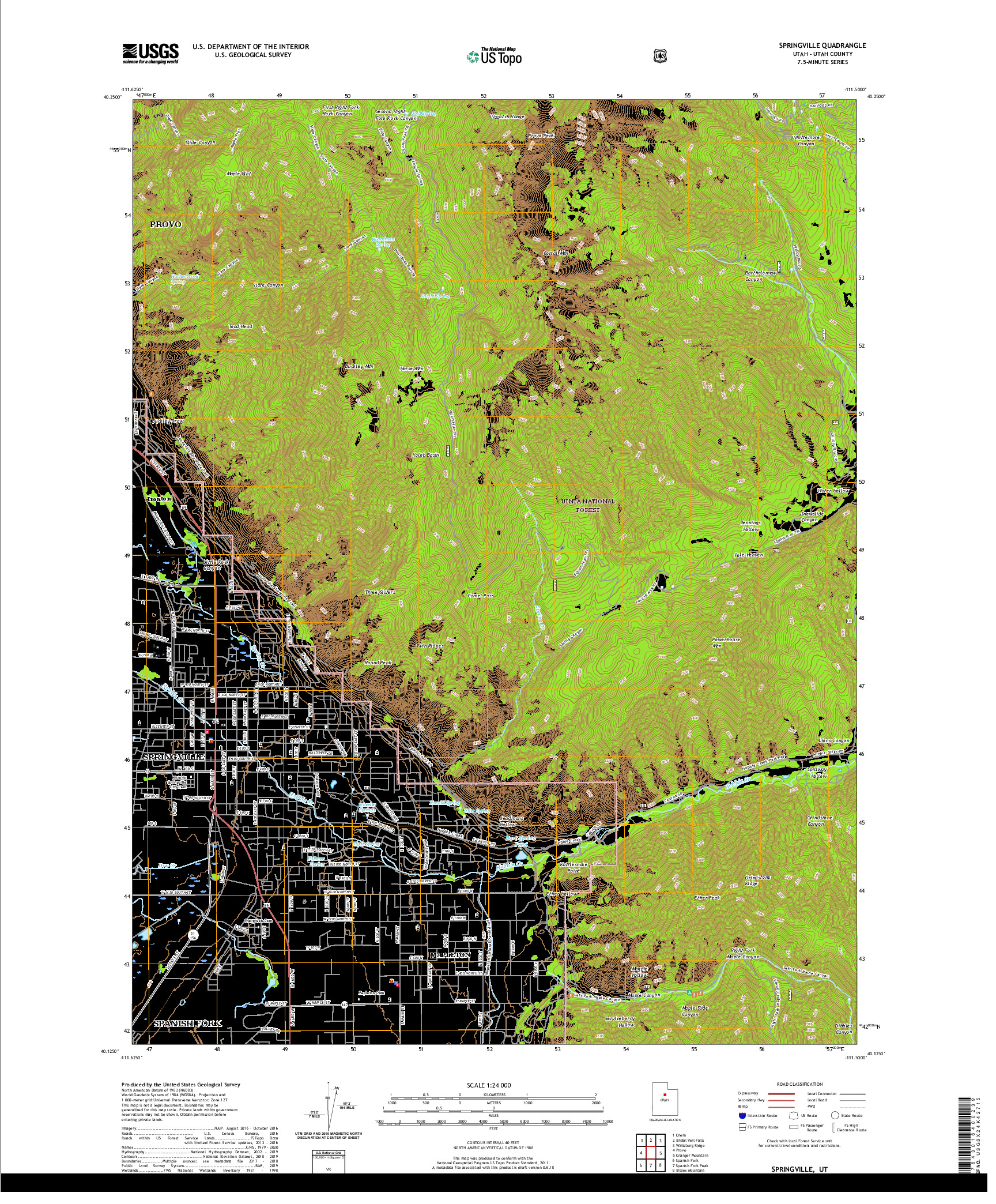 USGS US TOPO 7.5-MINUTE MAP FOR SPRINGVILLE, UT 2020