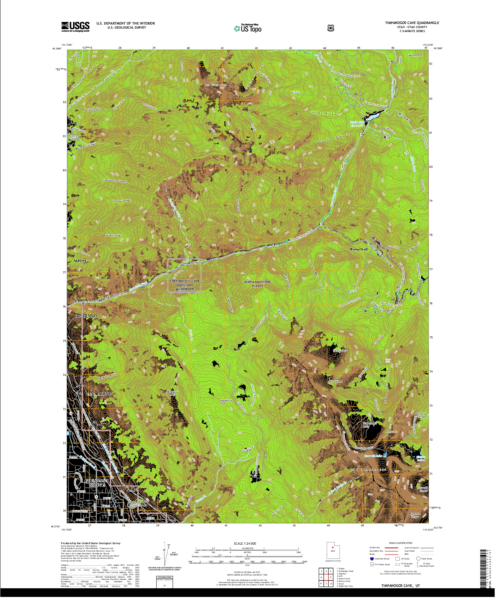USGS US TOPO 7.5-MINUTE MAP FOR TIMPANOGOS CAVE, UT 2020