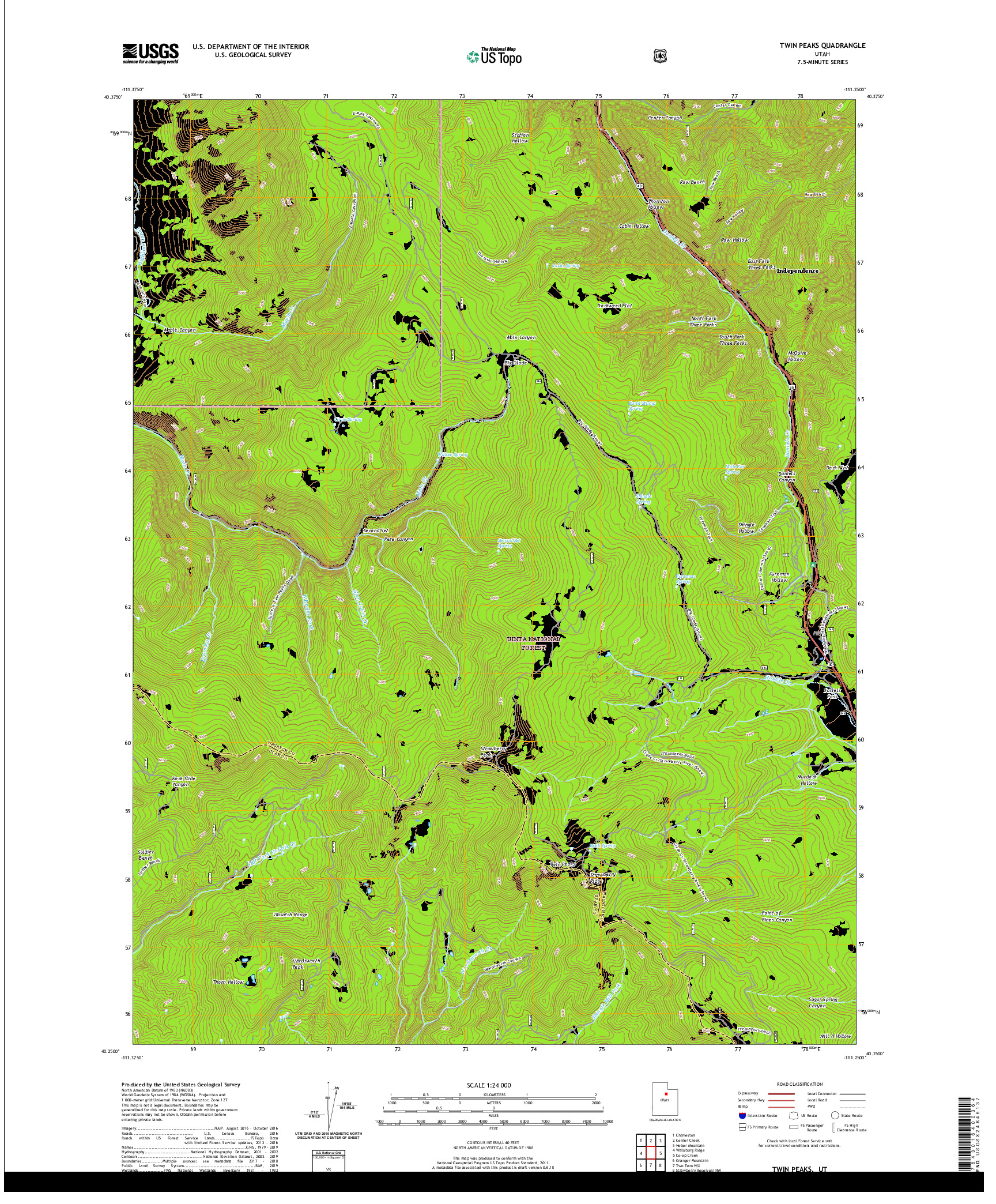 USGS US TOPO 7.5-MINUTE MAP FOR TWIN PEAKS, UT 2020