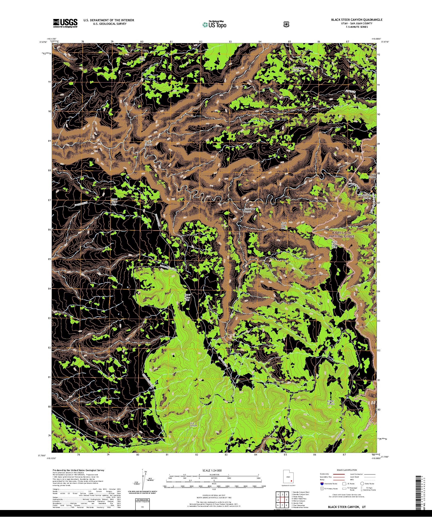 USGS US TOPO 7.5-MINUTE MAP FOR BLACK STEER CANYON, UT 2020