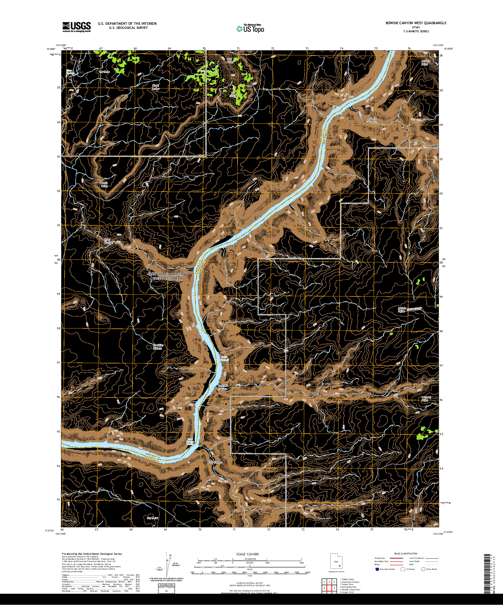 USGS US TOPO 7.5-MINUTE MAP FOR BOWDIE CANYON WEST, UT 2020