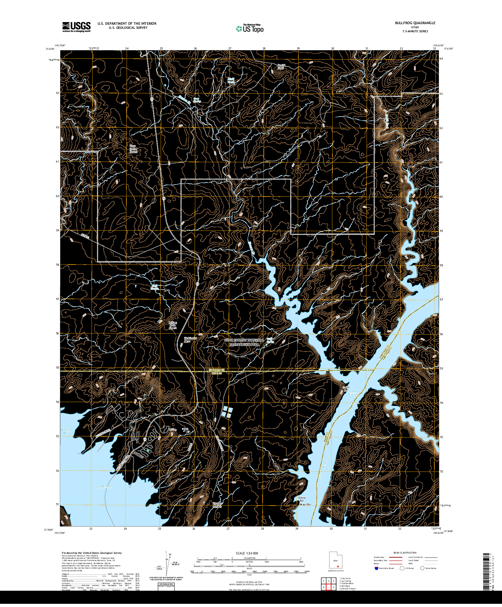 USGS US TOPO 7.5-MINUTE MAP FOR BULLFROG, UT 2020