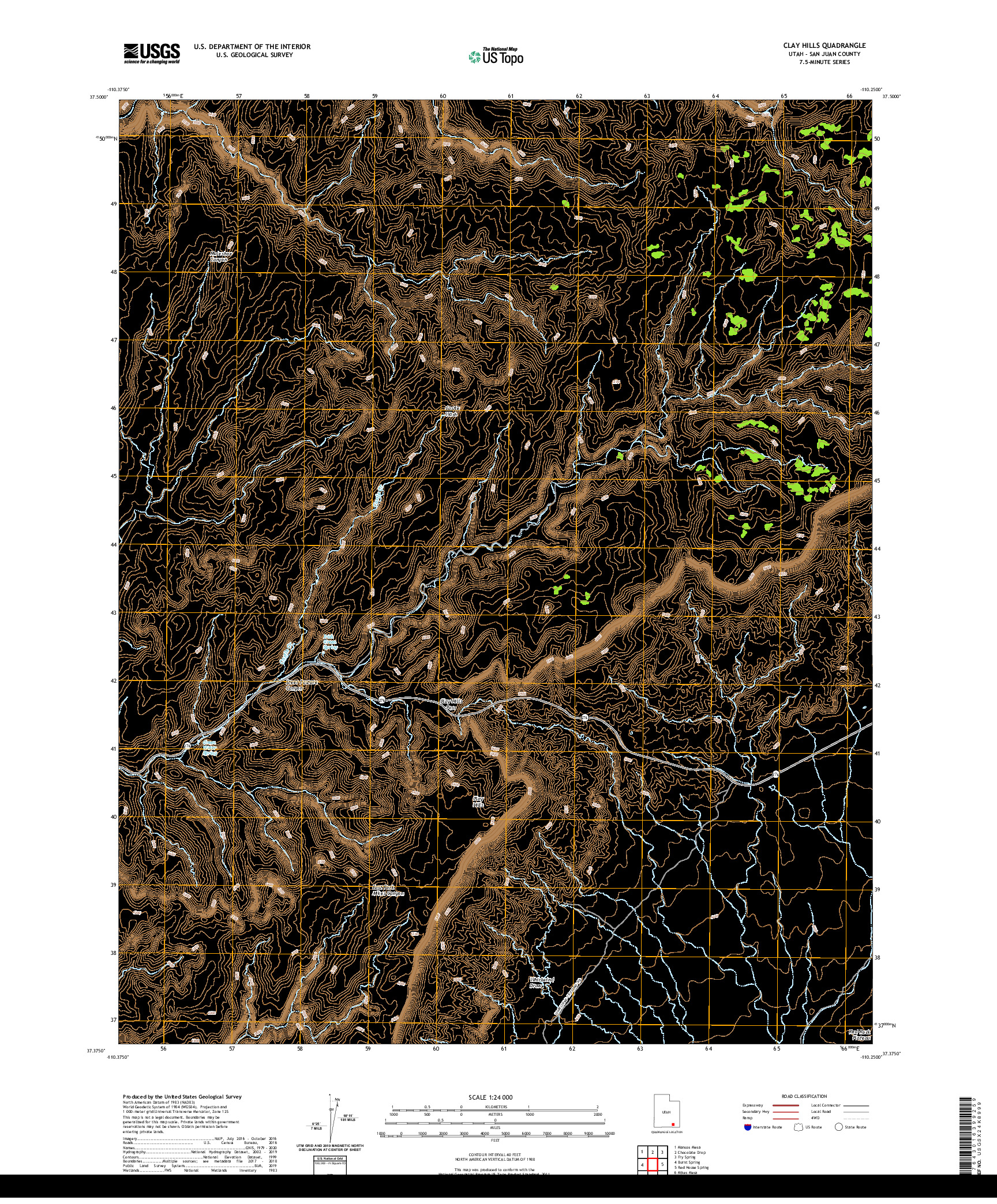 USGS US TOPO 7.5-MINUTE MAP FOR CLAY HILLS, UT 2020