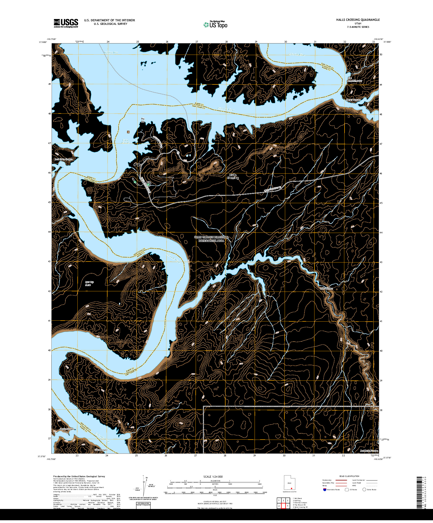 USGS US TOPO 7.5-MINUTE MAP FOR HALLS CROSSING, UT 2020