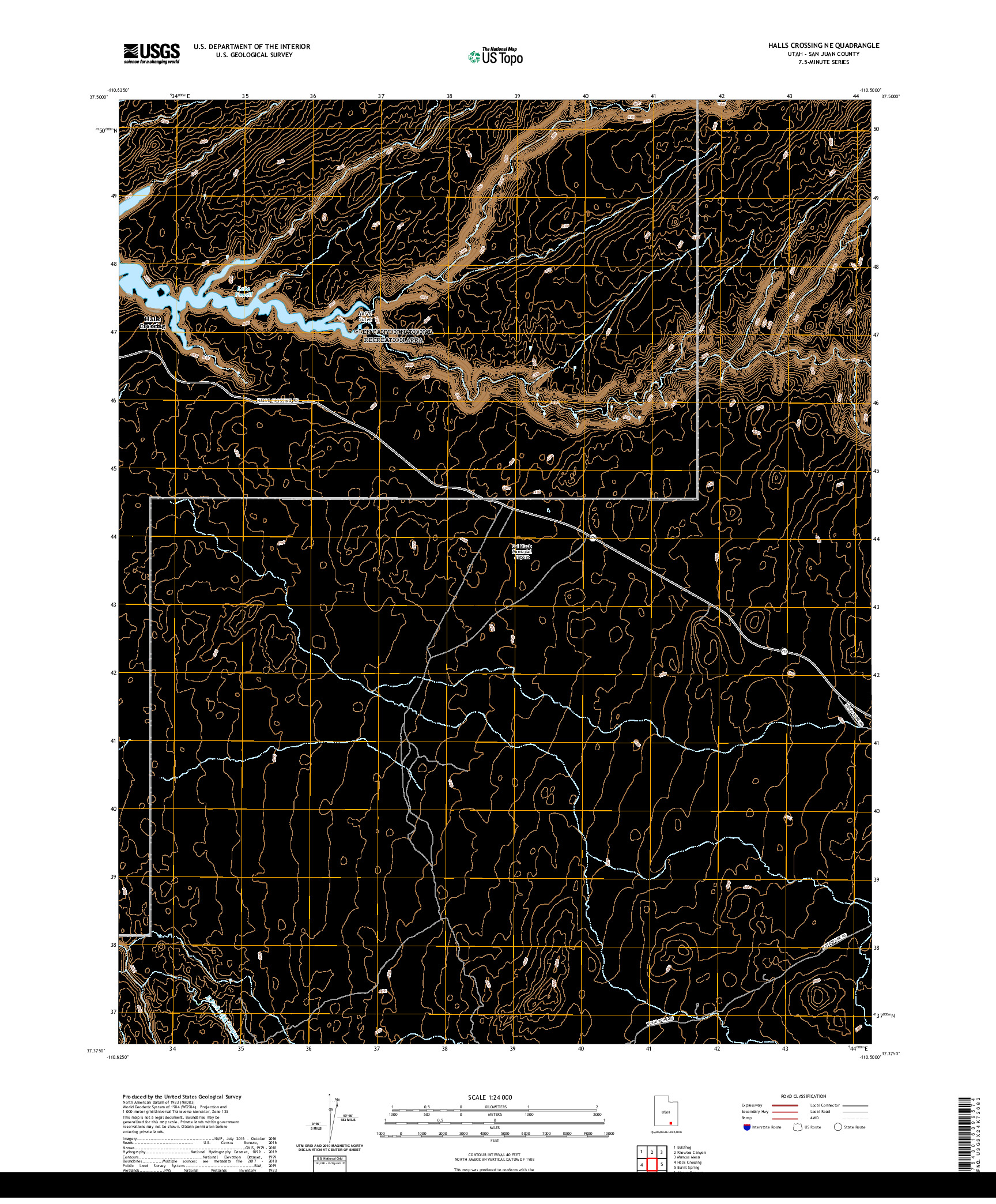 USGS US TOPO 7.5-MINUTE MAP FOR HALLS CROSSING NE, UT 2020