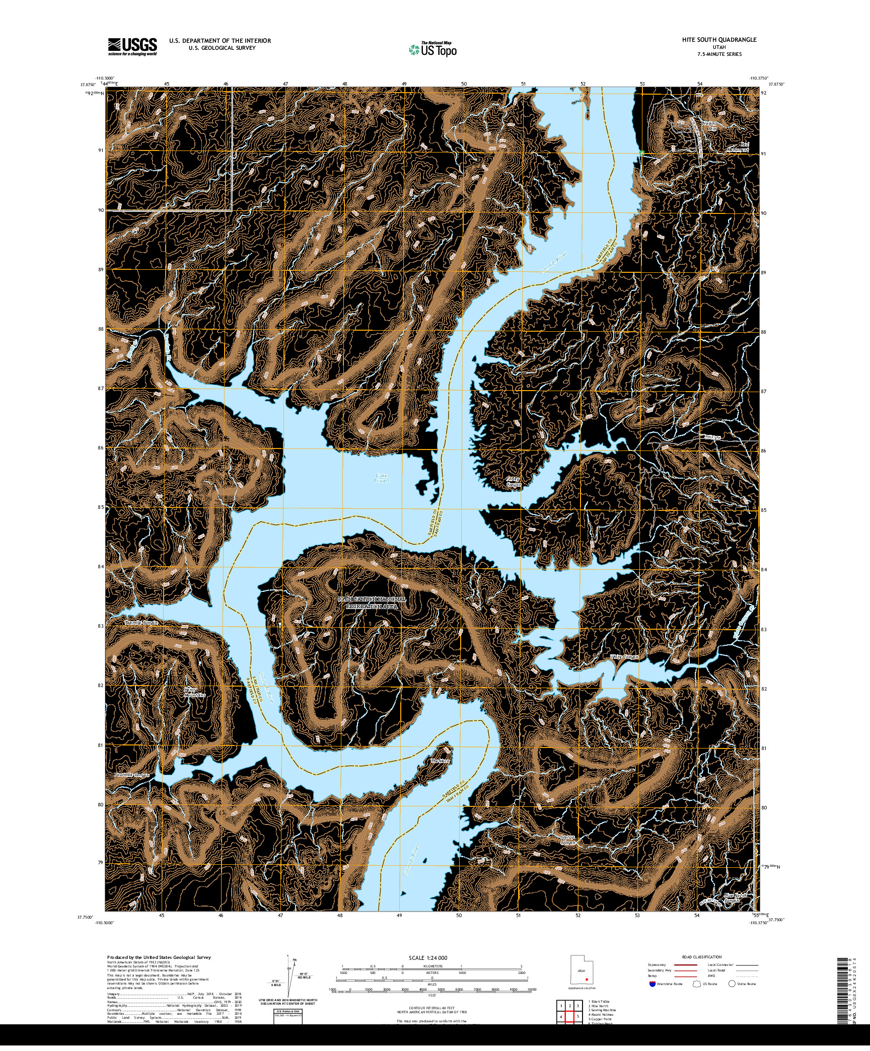 USGS US TOPO 7.5-MINUTE MAP FOR HITE SOUTH, UT 2020