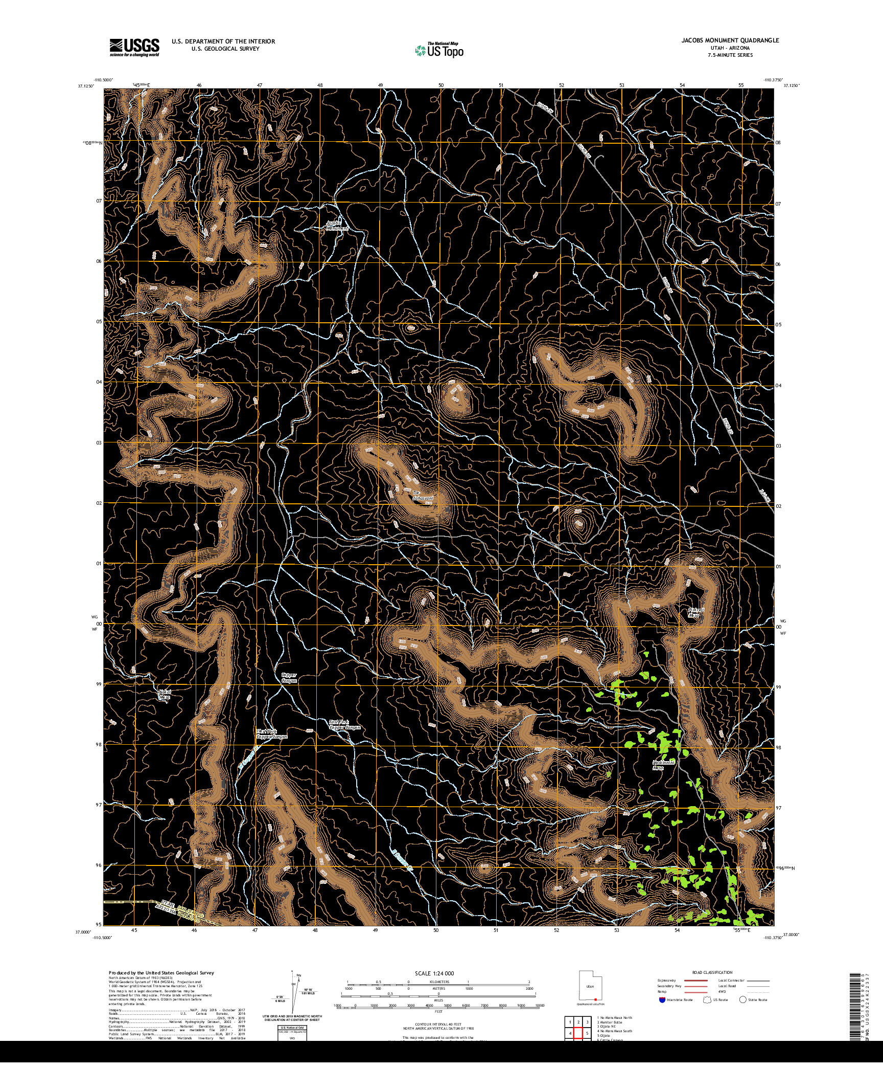 USGS US TOPO 7.5-MINUTE MAP FOR JACOBS MONUMENT, UT,AZ 2020