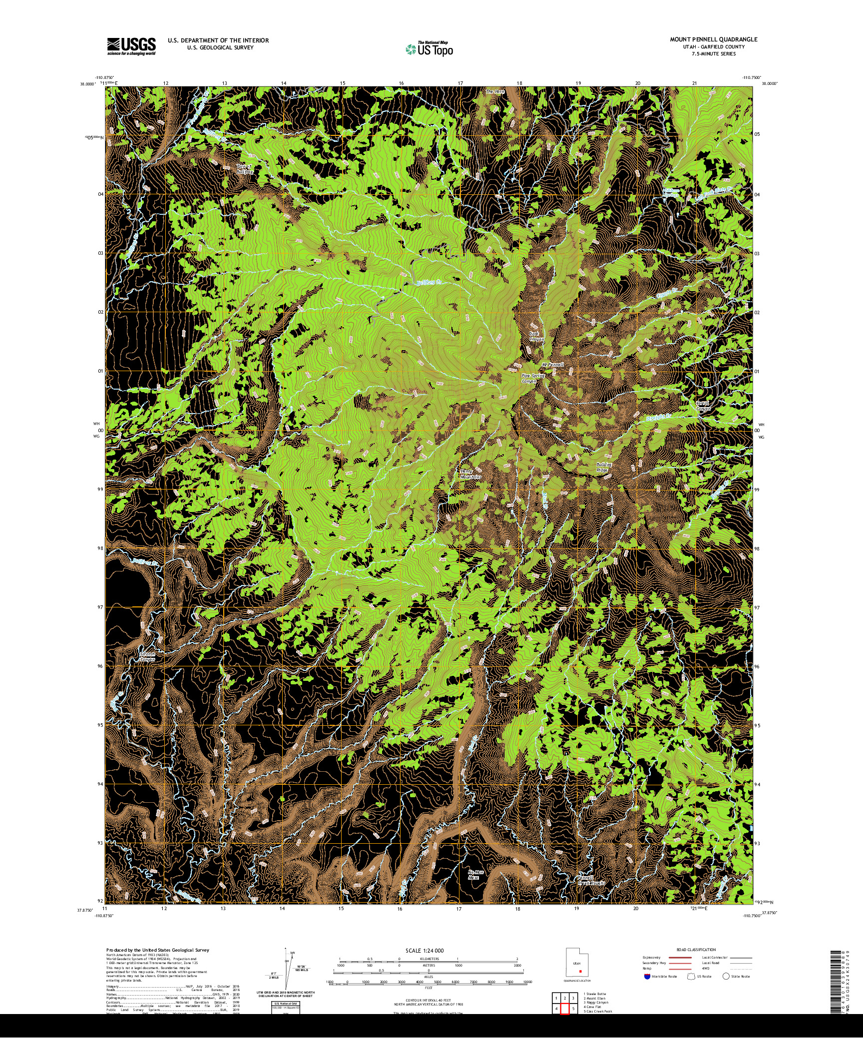 USGS US TOPO 7.5-MINUTE MAP FOR MOUNT PENNELL, UT 2020