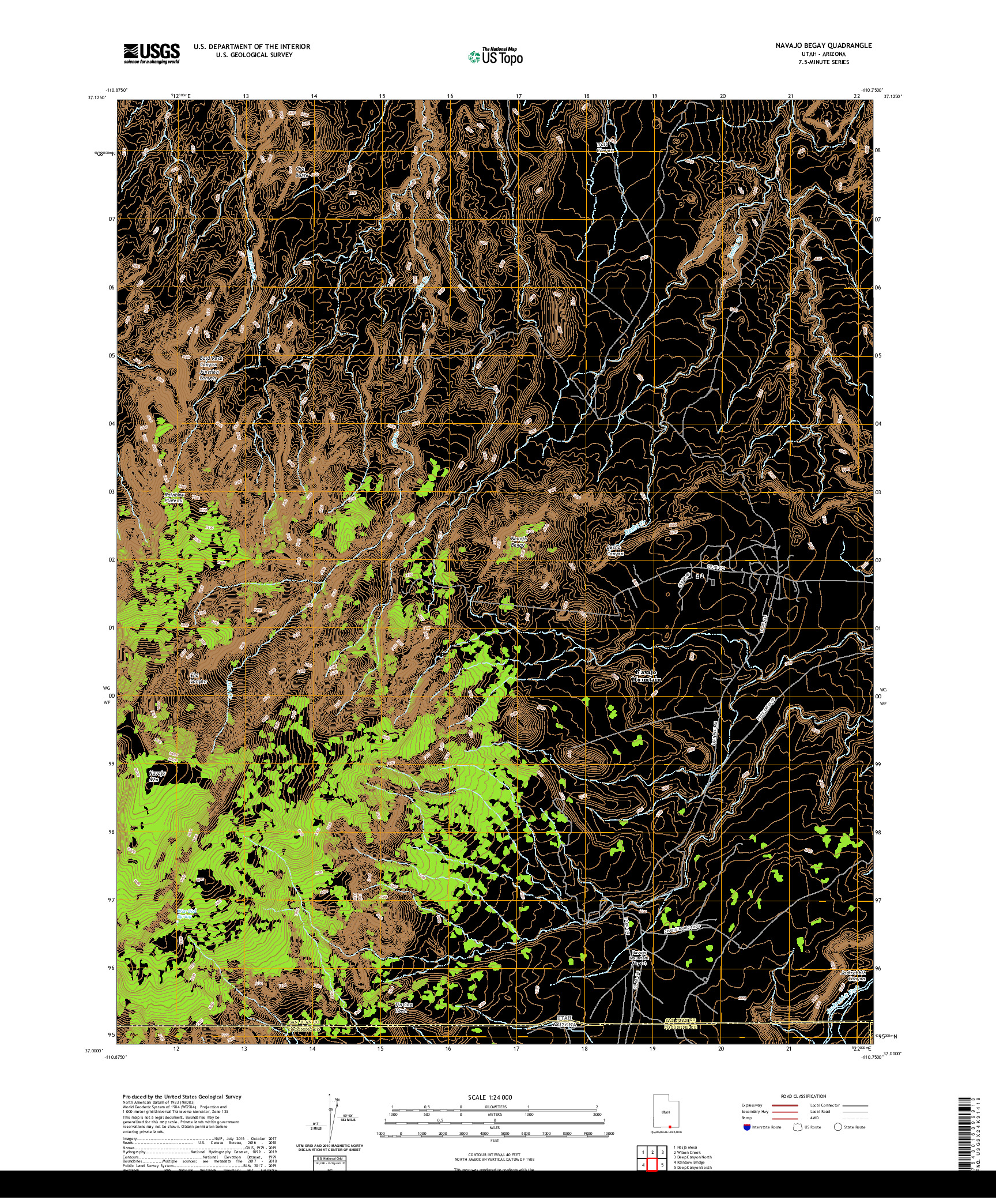 USGS US TOPO 7.5-MINUTE MAP FOR NAVAJO BEGAY, UT,AZ 2020