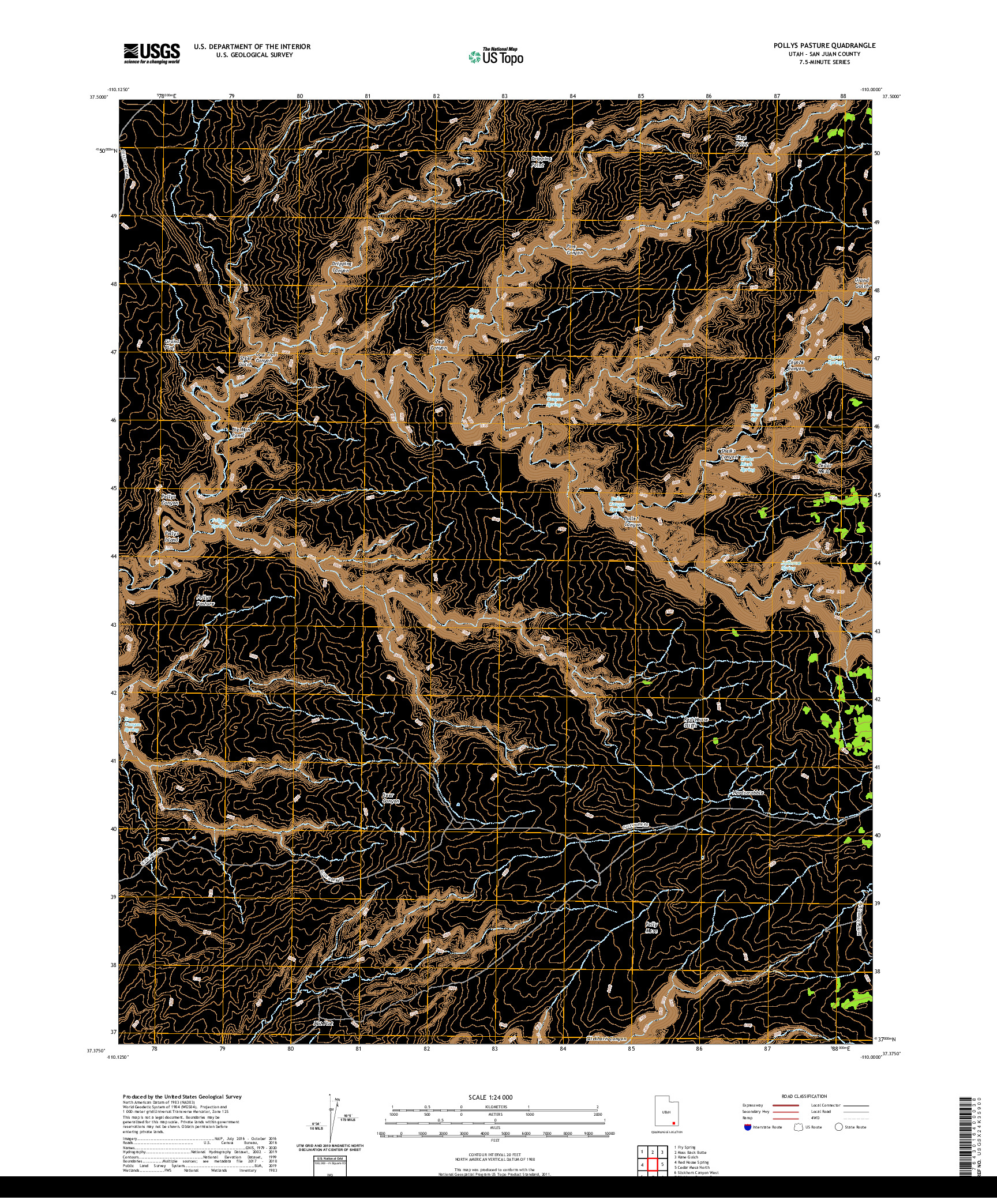 USGS US TOPO 7.5-MINUTE MAP FOR POLLYS PASTURE, UT 2020
