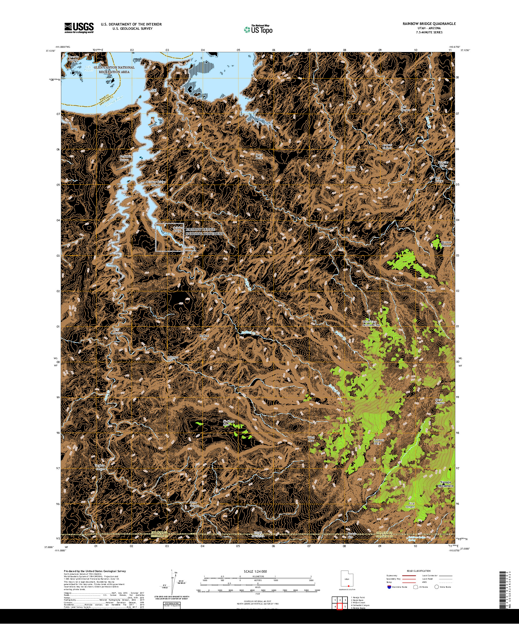 USGS US TOPO 7.5-MINUTE MAP FOR RAINBOW BRIDGE, UT,AZ 2020