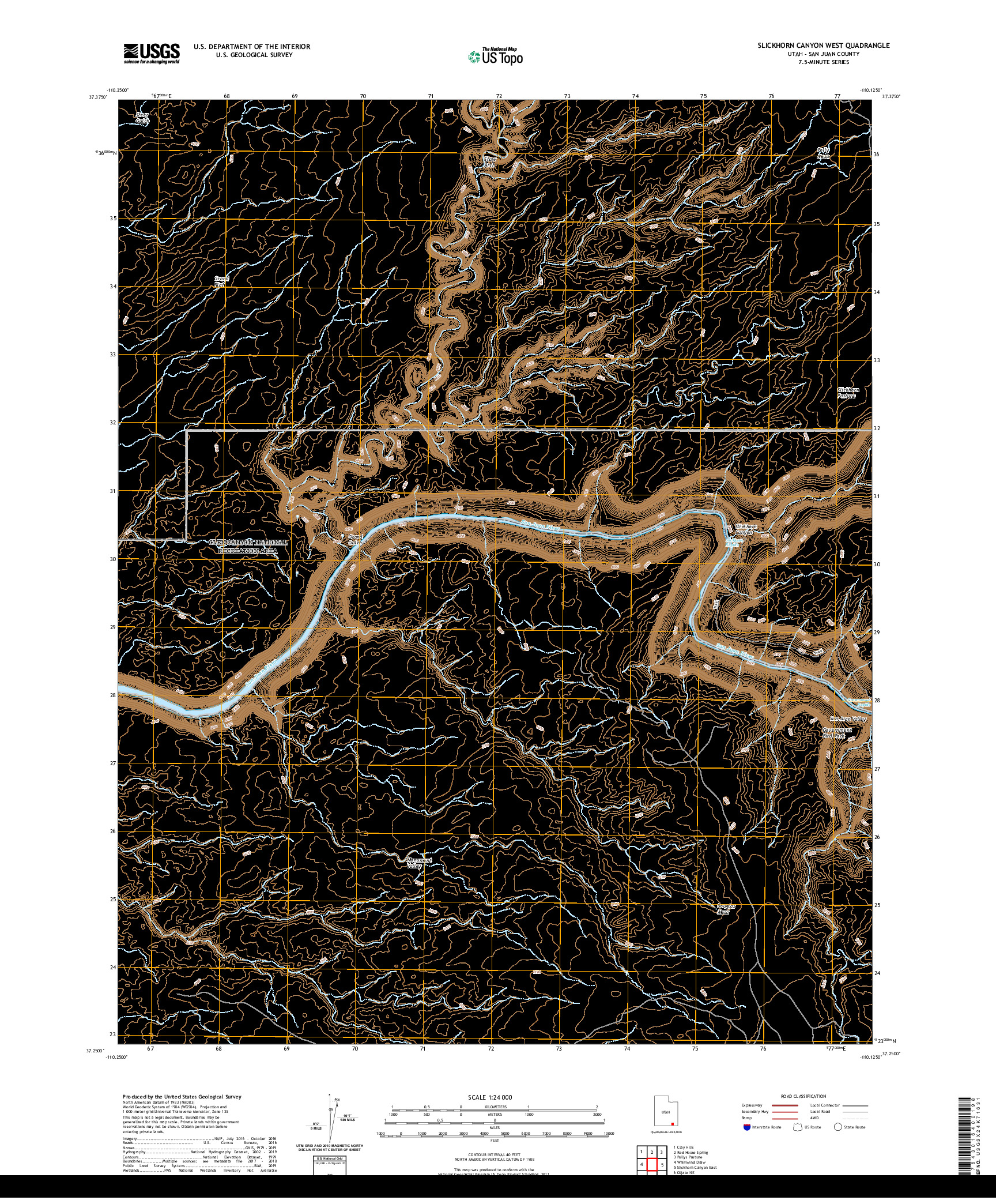 USGS US TOPO 7.5-MINUTE MAP FOR SLICKHORN CANYON WEST, UT 2020
