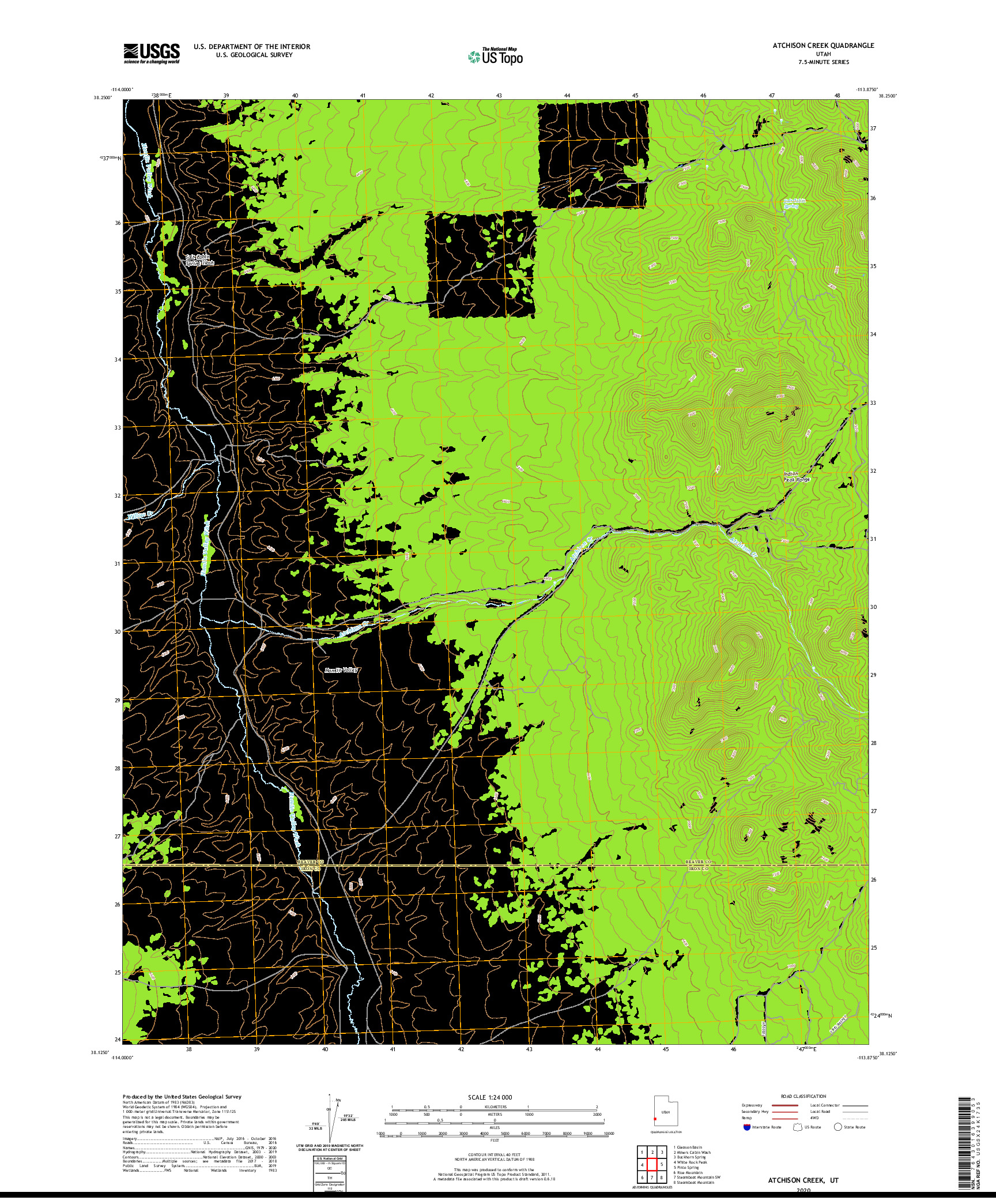 USGS US TOPO 7.5-MINUTE MAP FOR ATCHISON CREEK, UT 2020