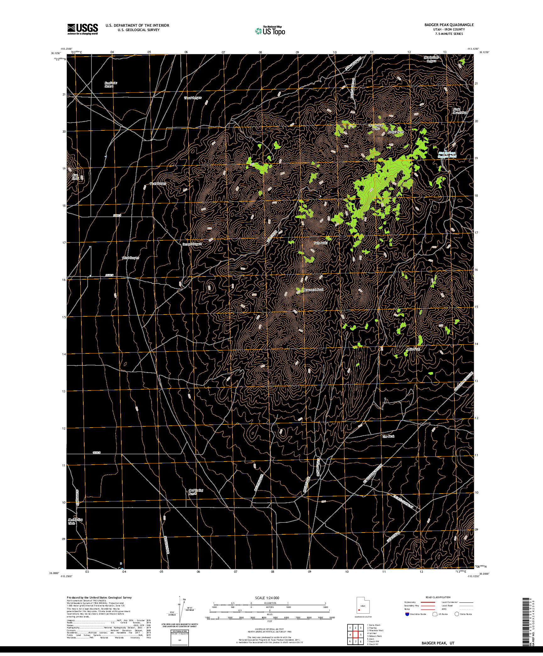 USGS US TOPO 7.5-MINUTE MAP FOR BADGER PEAK, UT 2020