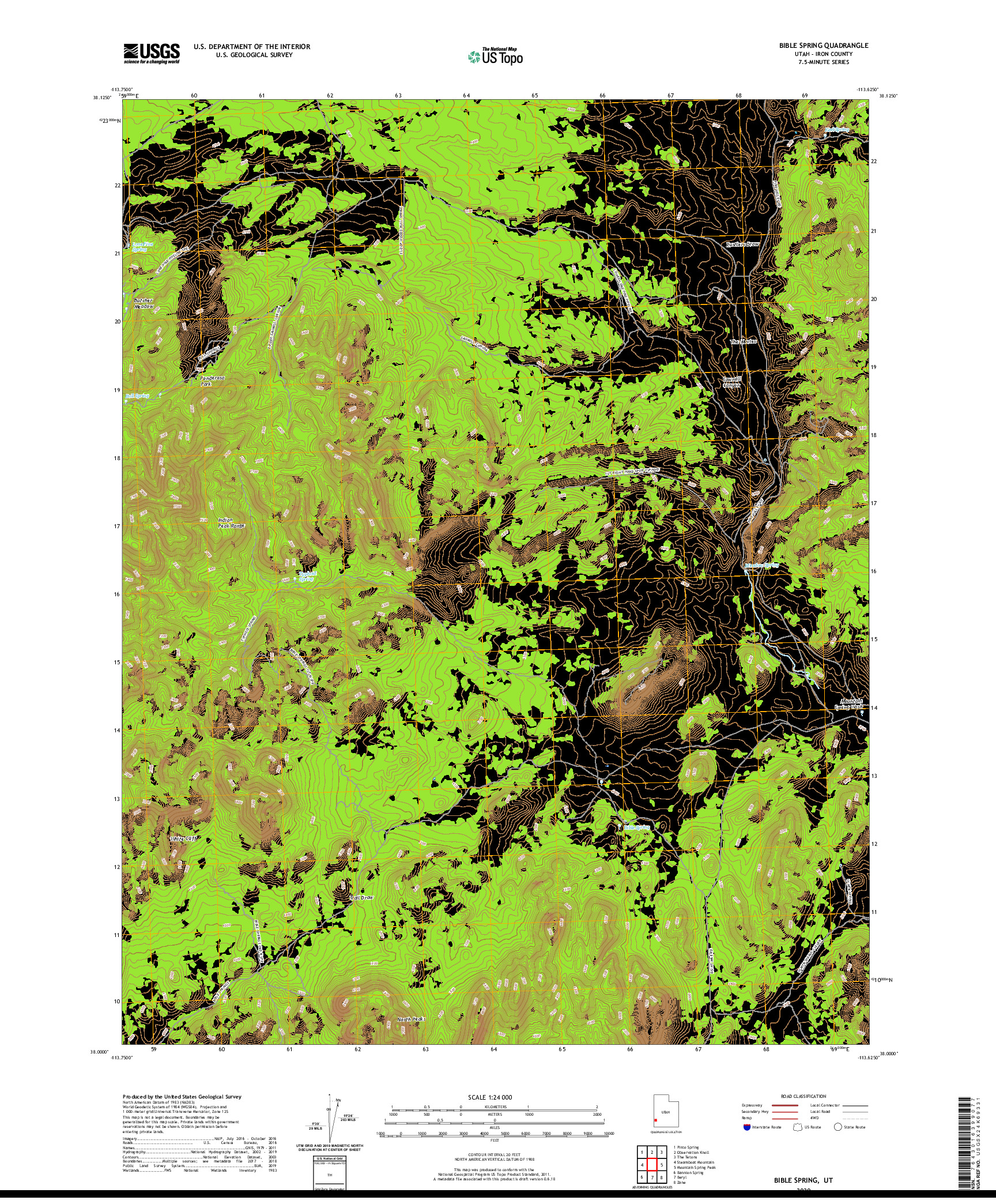 USGS US TOPO 7.5-MINUTE MAP FOR BIBLE SPRING, UT 2020