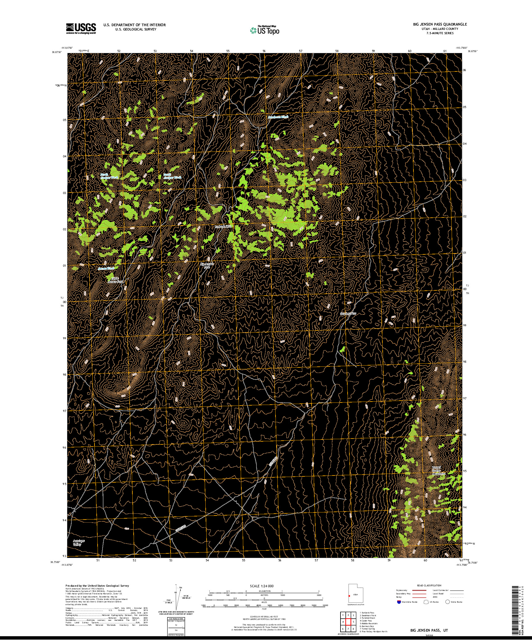 USGS US TOPO 7.5-MINUTE MAP FOR BIG JENSEN PASS, UT 2020