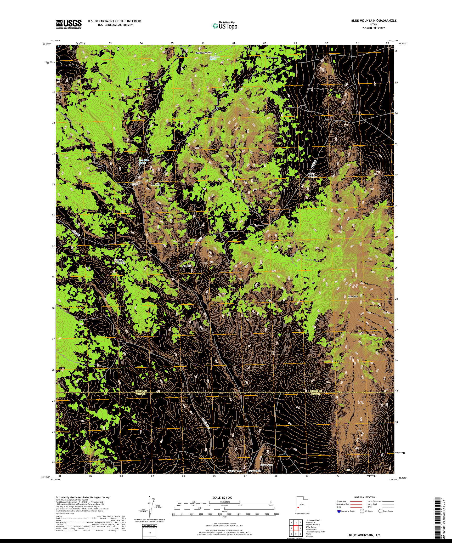 USGS US TOPO 7.5-MINUTE MAP FOR BLUE MOUNTAIN, UT 2020