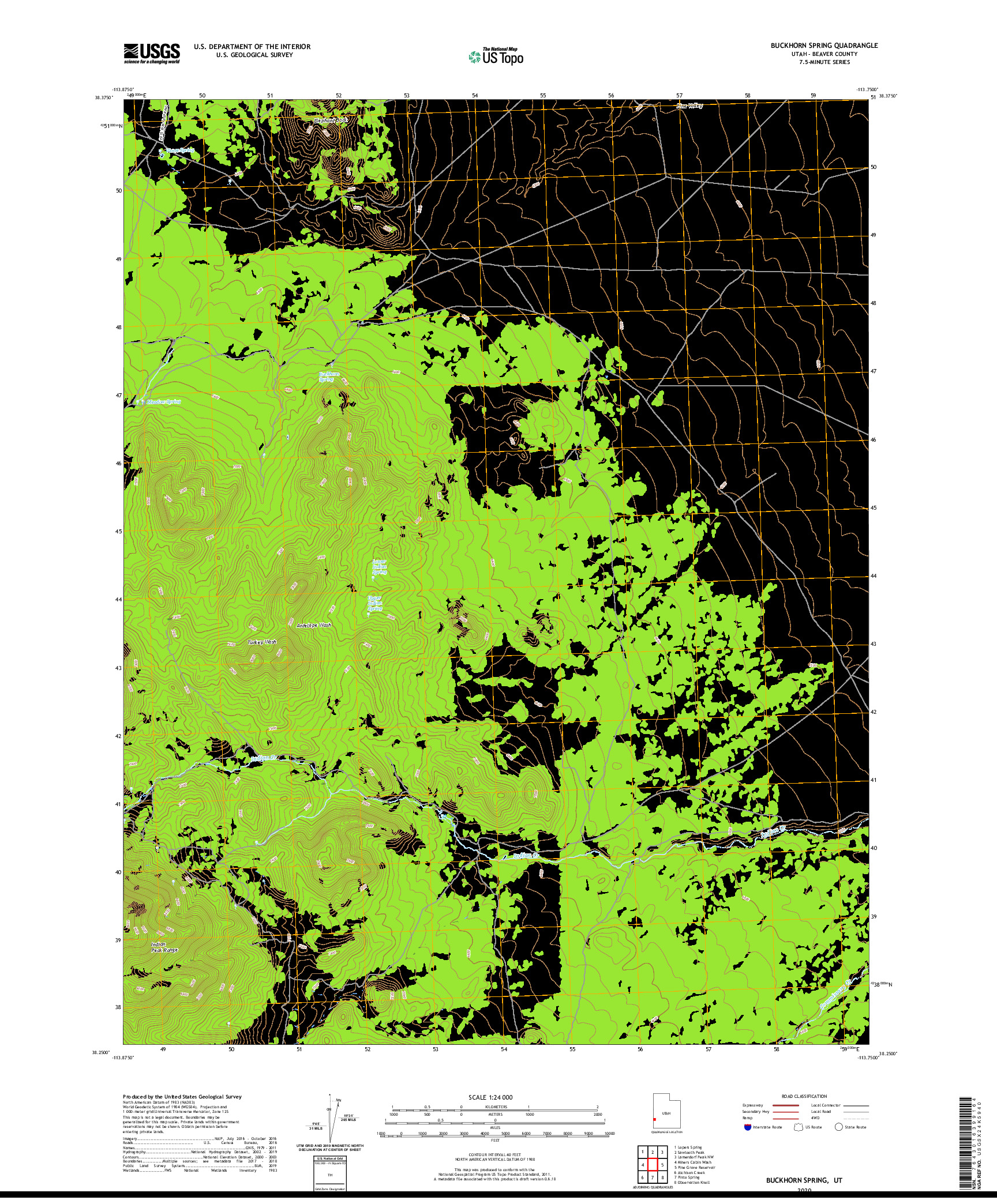 USGS US TOPO 7.5-MINUTE MAP FOR BUCKHORN SPRING, UT 2020