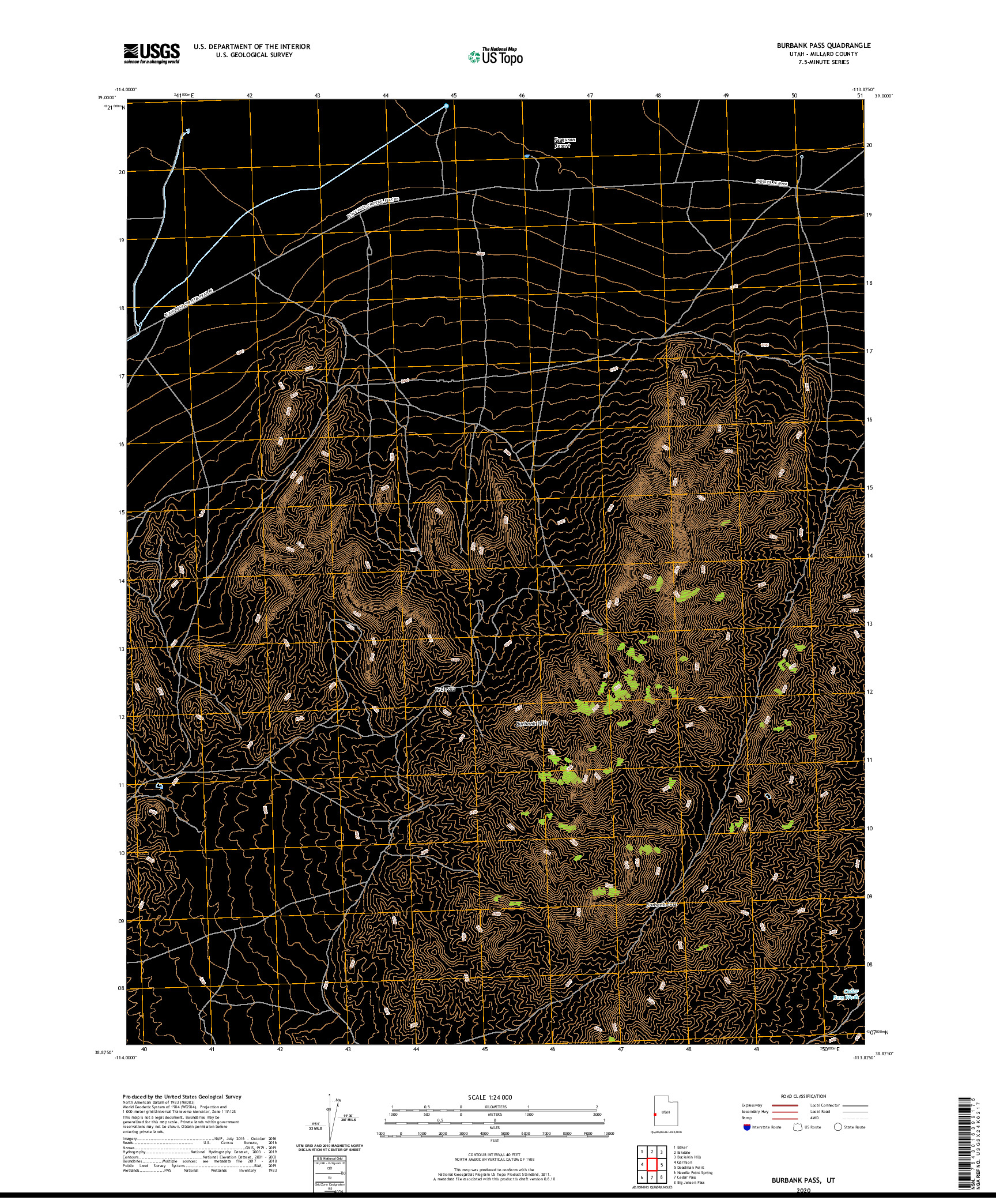 USGS US TOPO 7.5-MINUTE MAP FOR BURBANK PASS, UT 2020