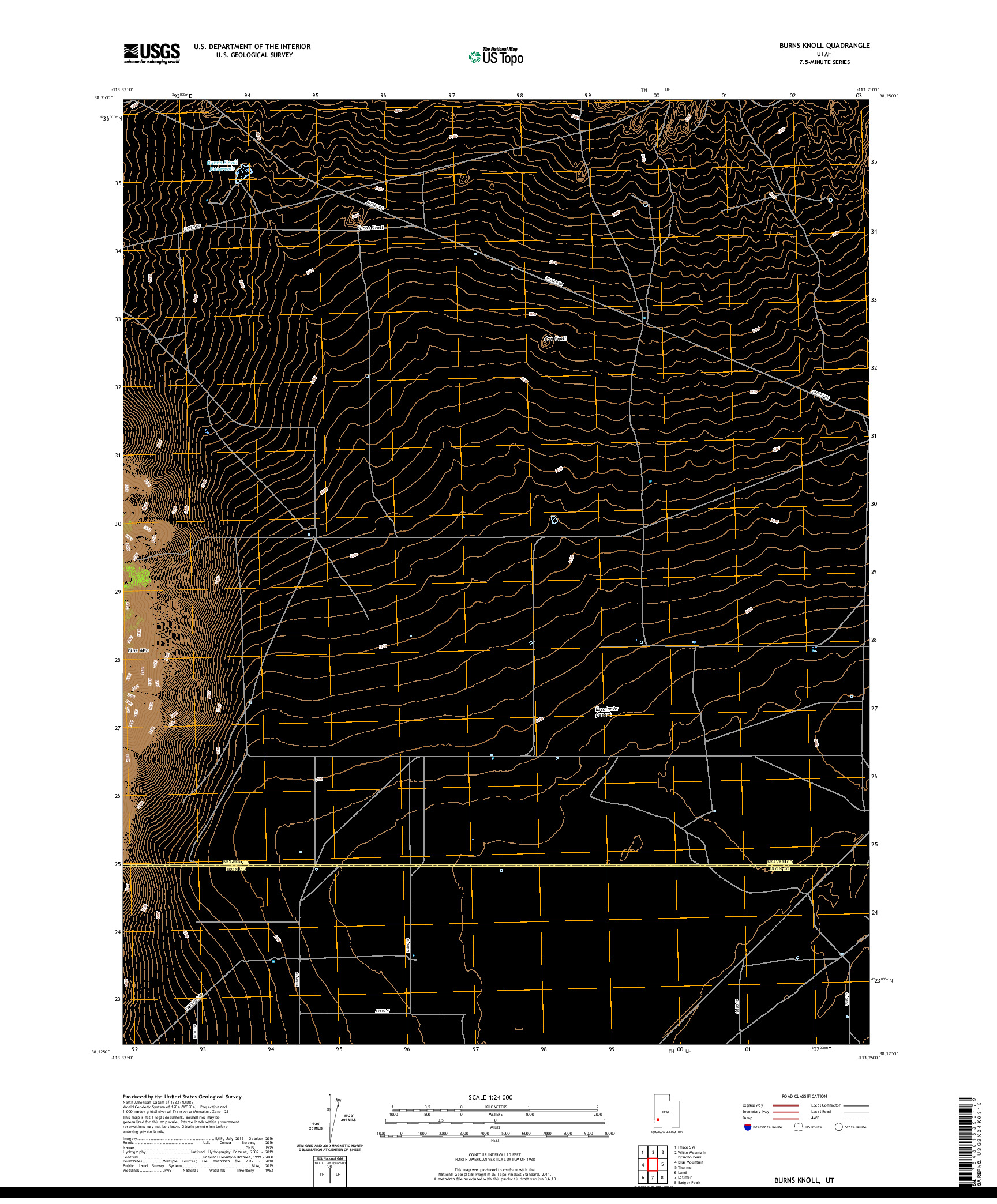 USGS US TOPO 7.5-MINUTE MAP FOR BURNS KNOLL, UT 2020