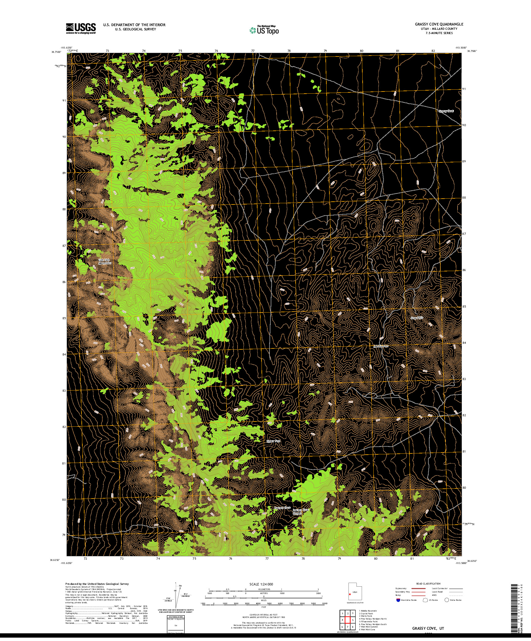 USGS US TOPO 7.5-MINUTE MAP FOR GRASSY COVE, UT 2020