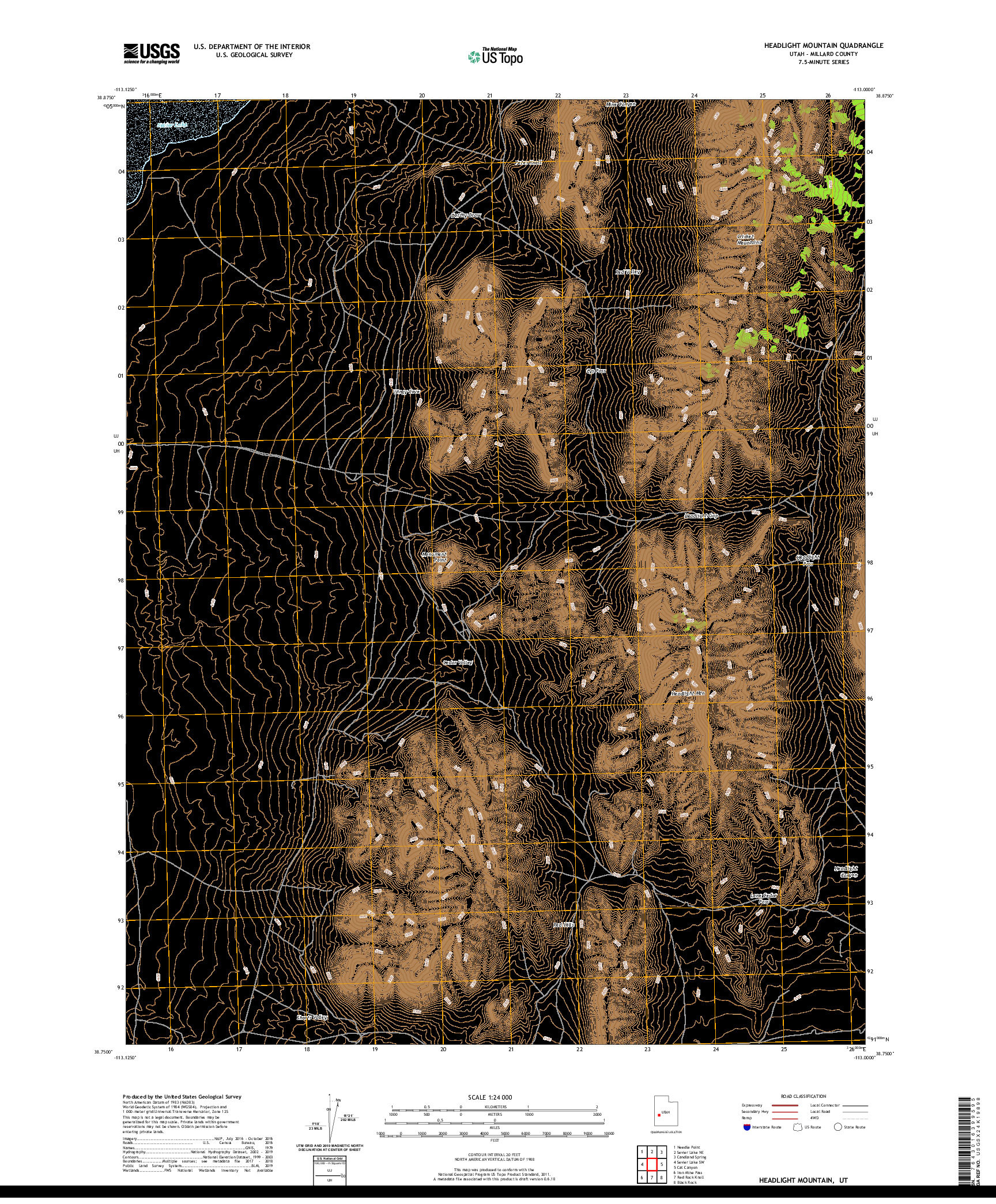 USGS US TOPO 7.5-MINUTE MAP FOR HEADLIGHT MOUNTAIN, UT 2020