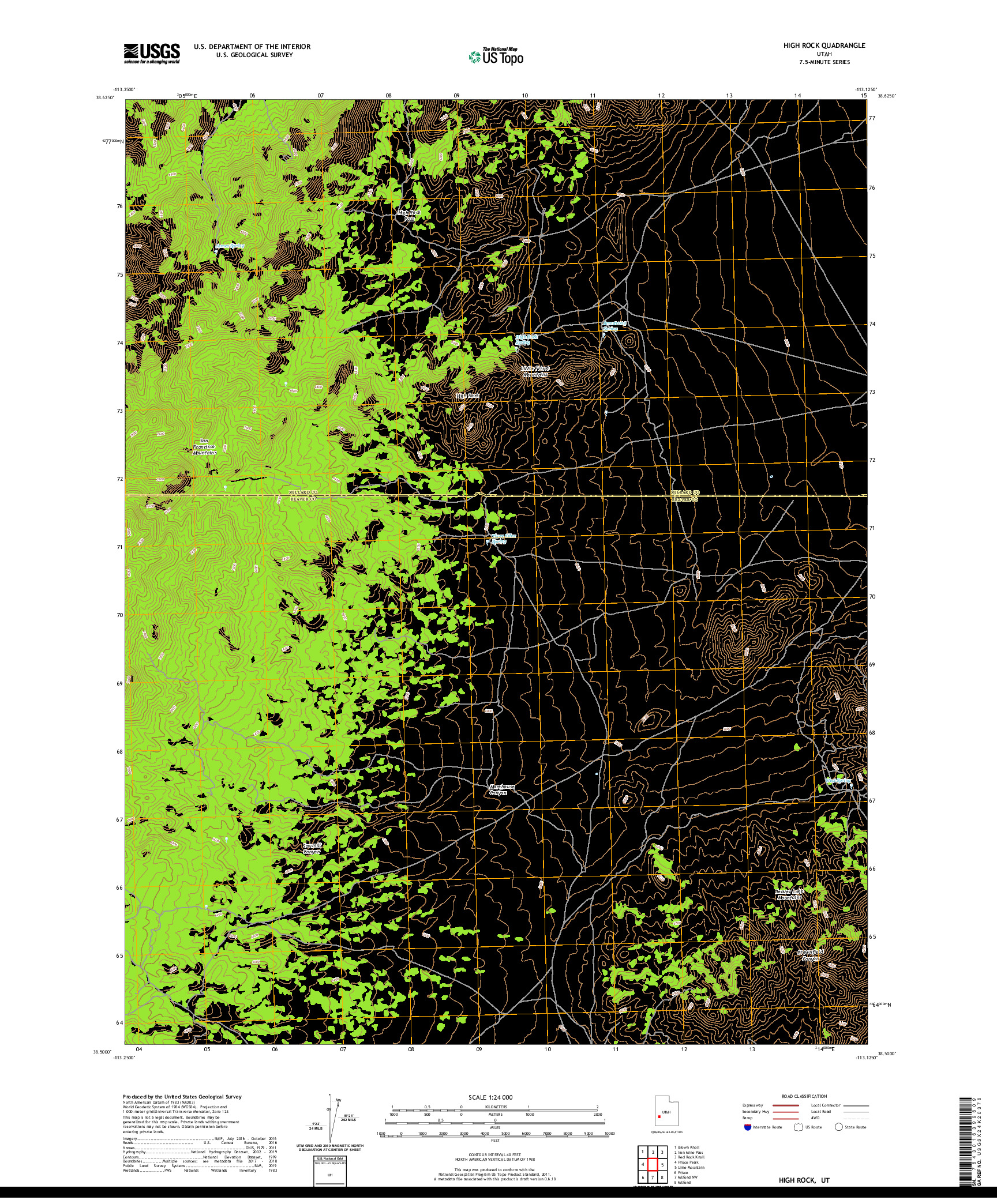 USGS US TOPO 7.5-MINUTE MAP FOR HIGH ROCK, UT 2020