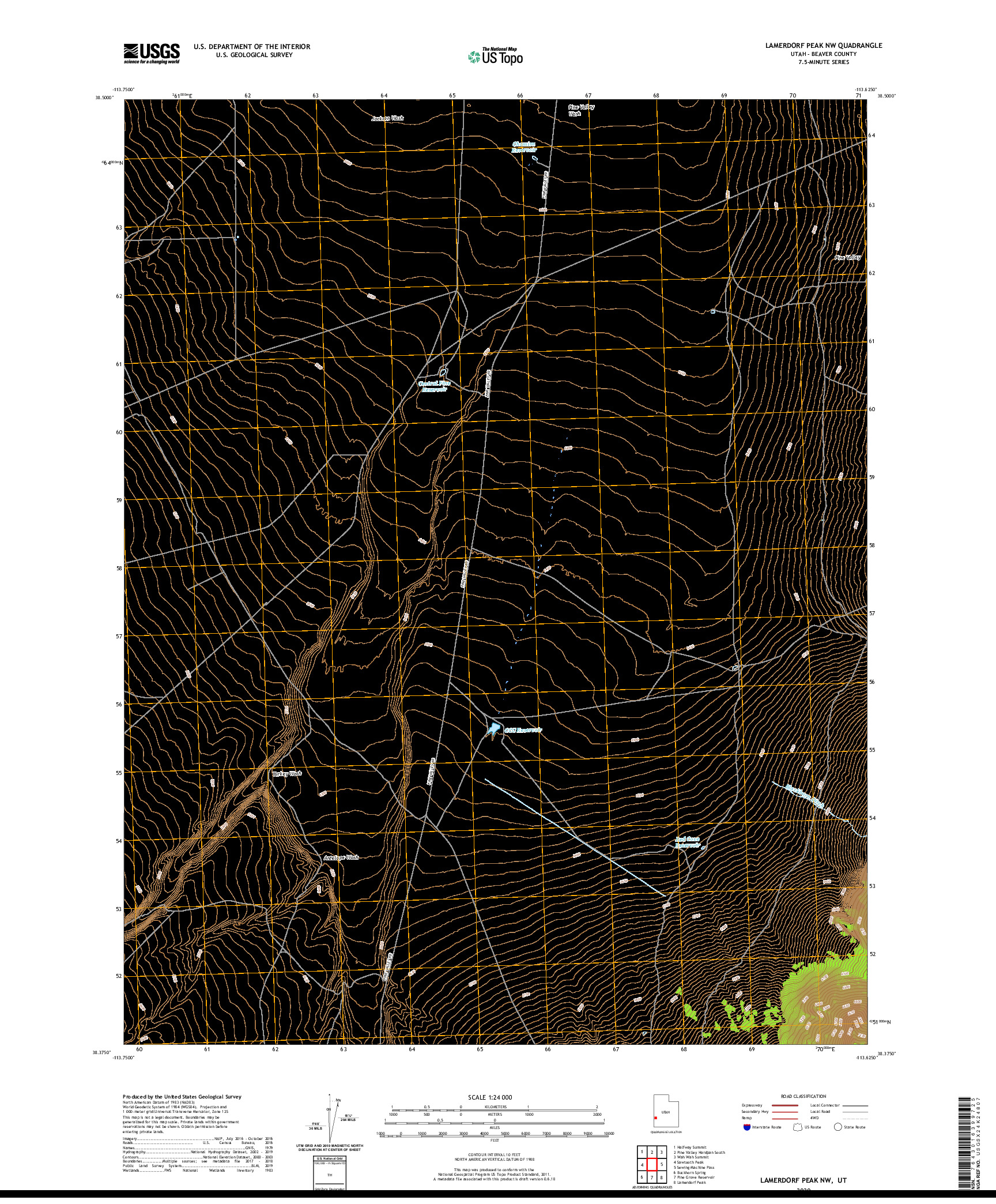 USGS US TOPO 7.5-MINUTE MAP FOR LAMERDORF PEAK NW, UT 2020