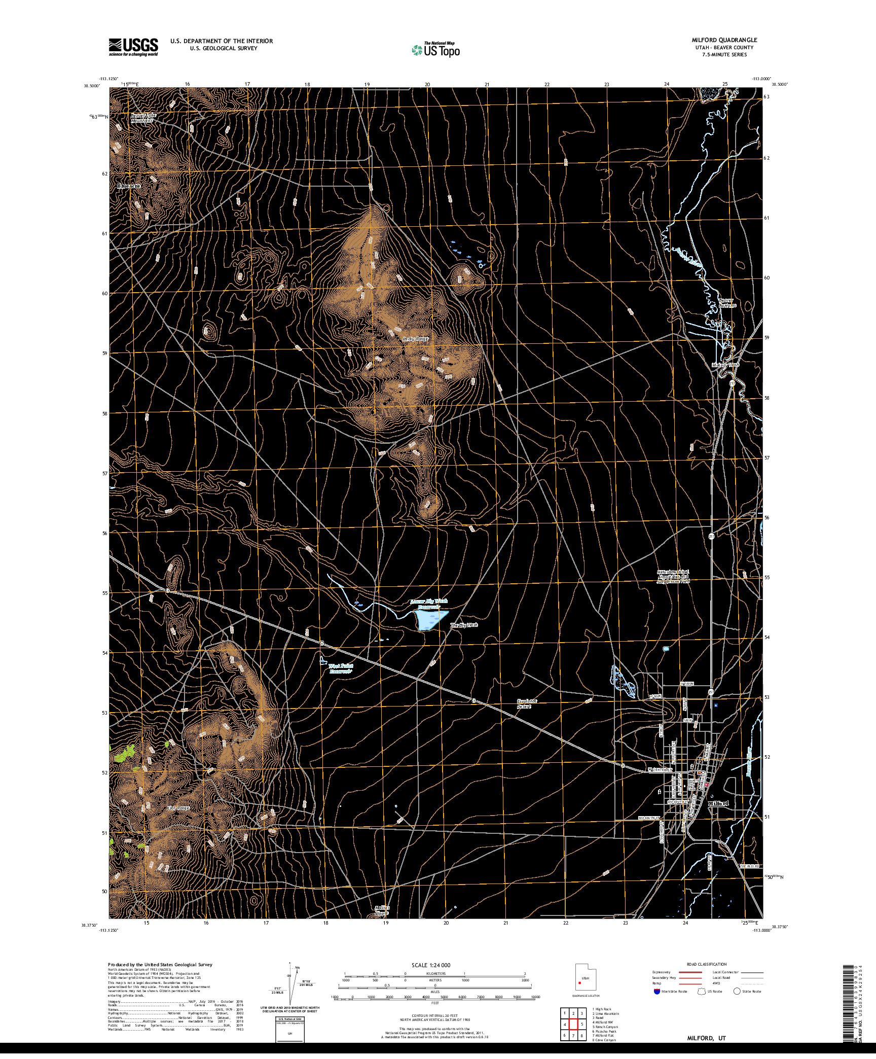 USGS US TOPO 7.5-MINUTE MAP FOR MILFORD, UT 2020
