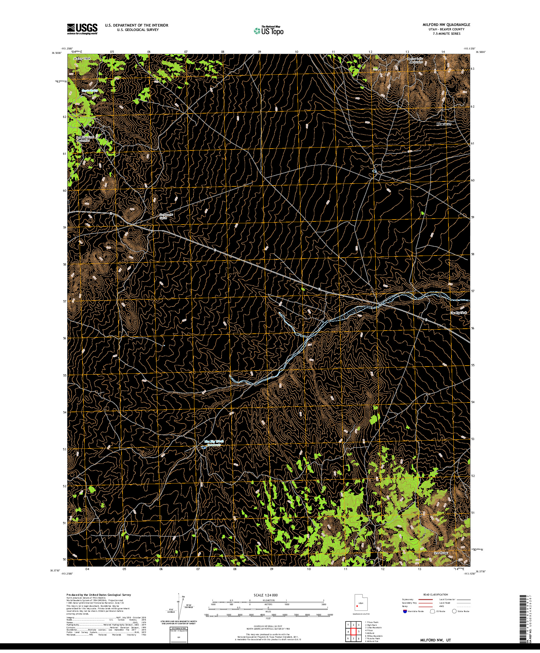 USGS US TOPO 7.5-MINUTE MAP FOR MILFORD NW, UT 2020