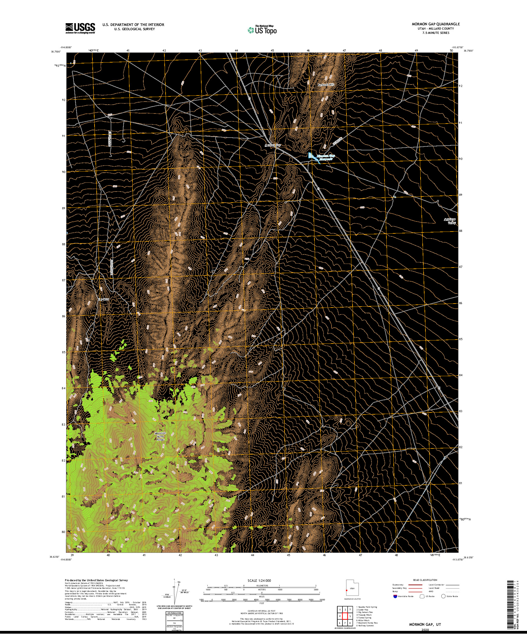 USGS US TOPO 7.5-MINUTE MAP FOR MORMON GAP, UT 2020