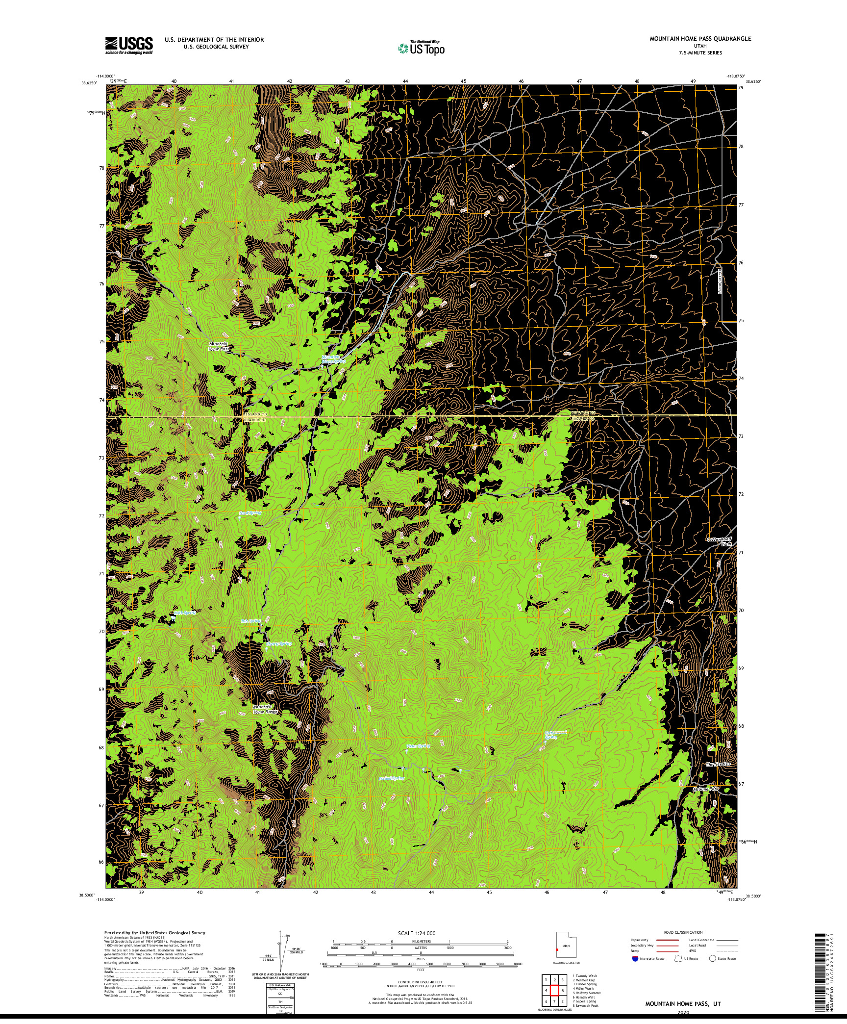 USGS US TOPO 7.5-MINUTE MAP FOR MOUNTAIN HOME PASS, UT 2020