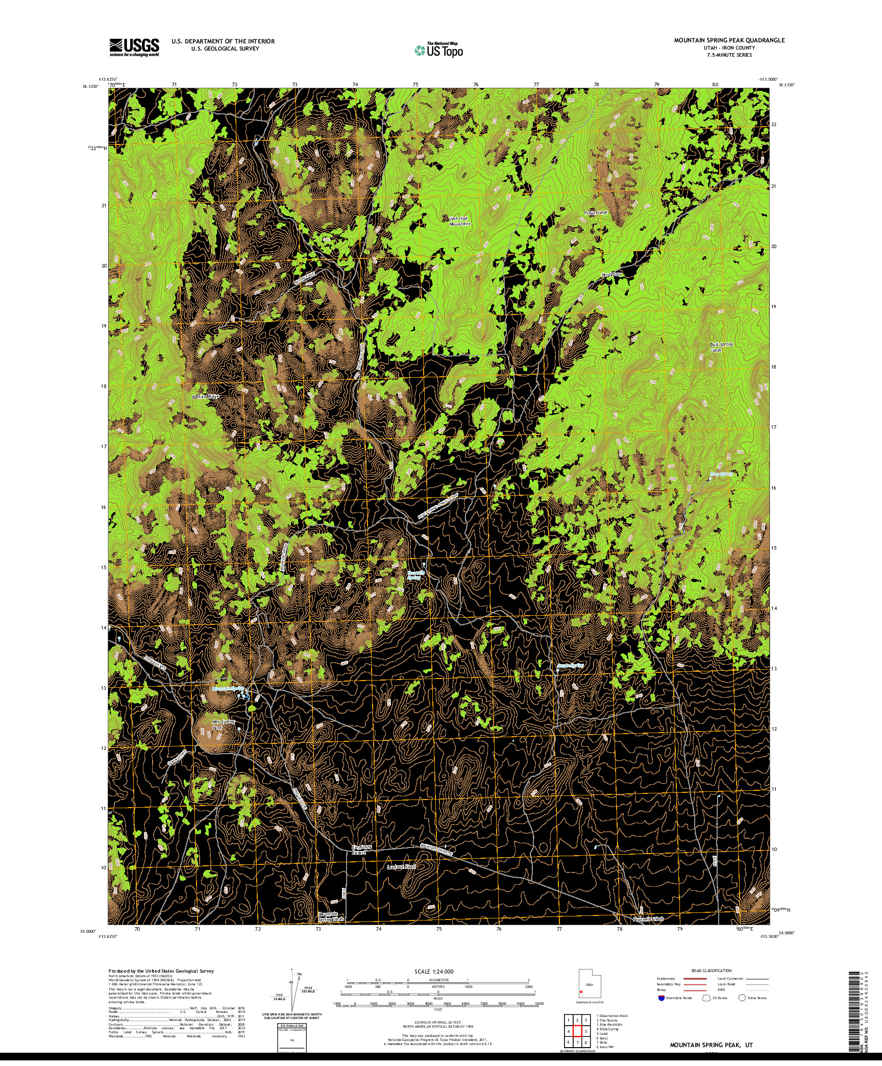 USGS US TOPO 7.5-MINUTE MAP FOR MOUNTAIN SPRING PEAK, UT 2020