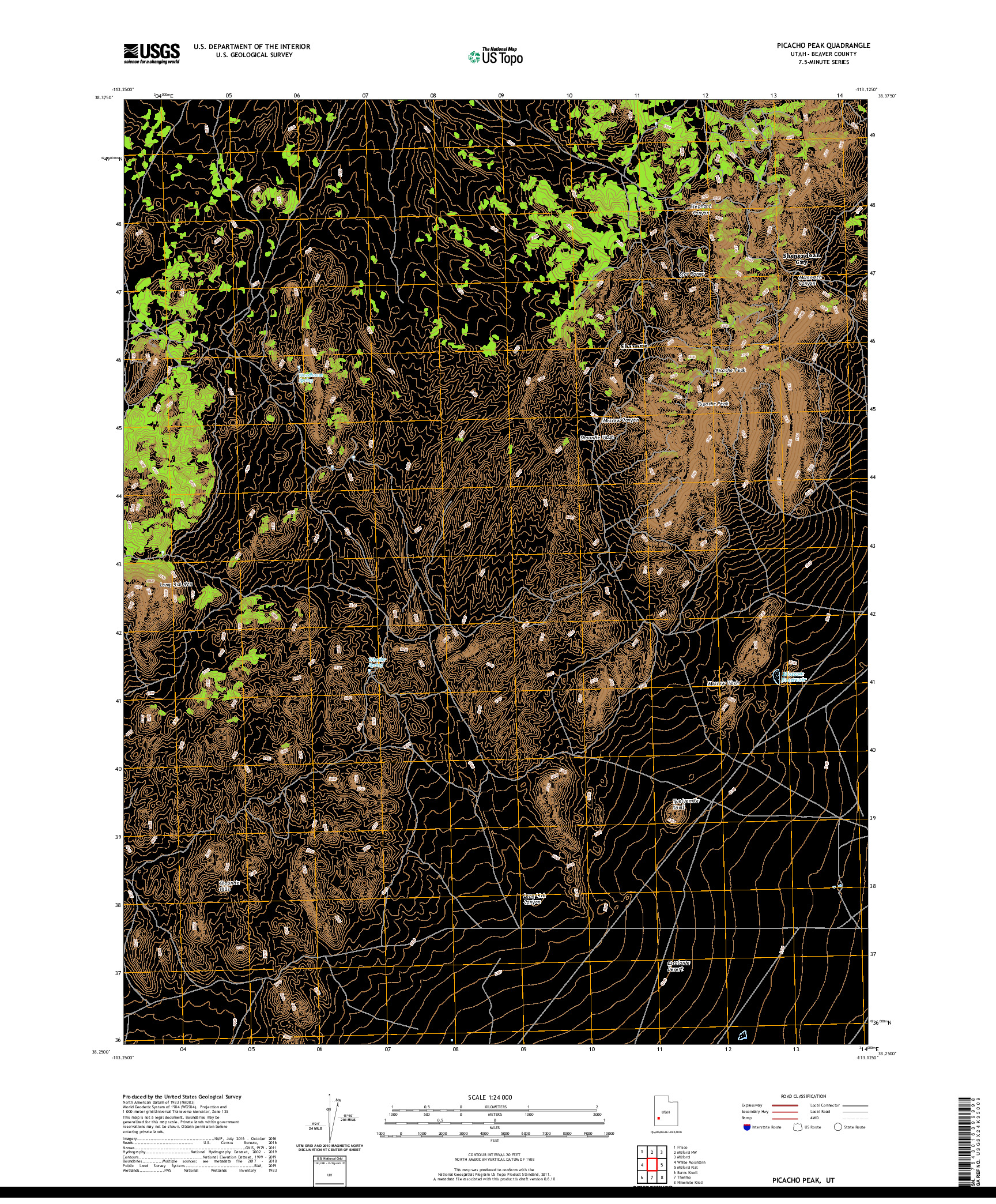 USGS US TOPO 7.5-MINUTE MAP FOR PICACHO PEAK, UT 2020